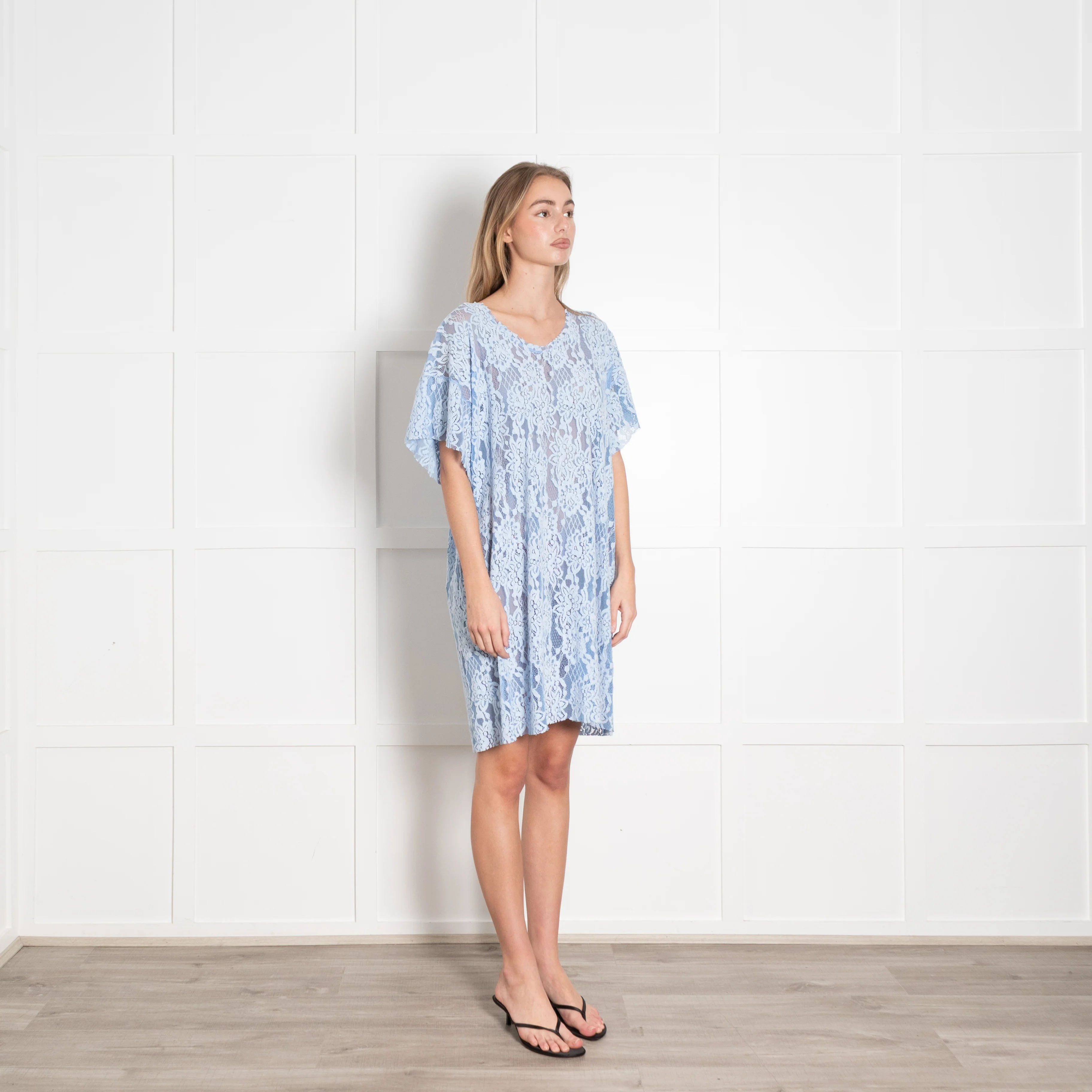 MM6 Maison Margiela Blue Chenille Lace Short Sleeve Dress - Image 7