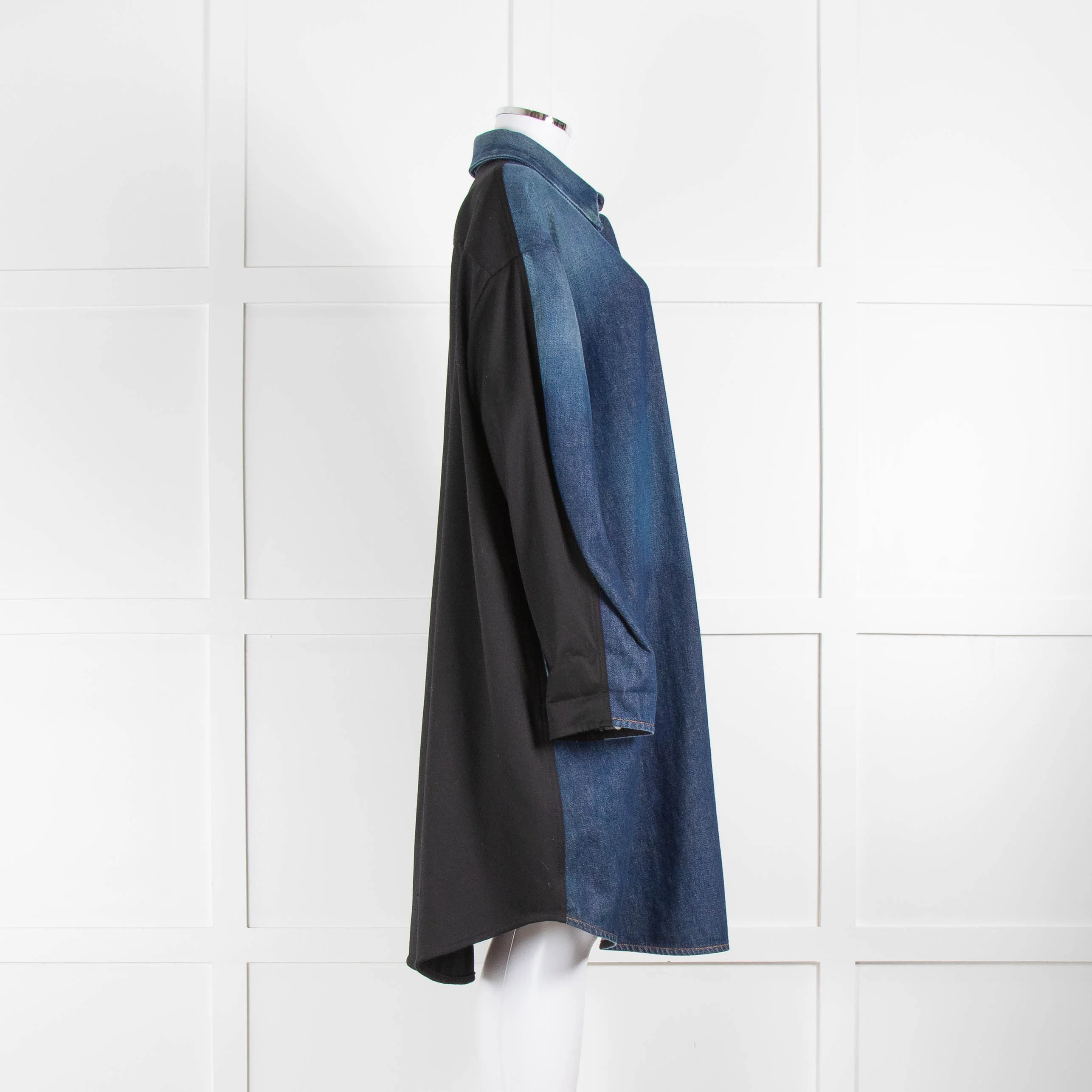 MM6 Maison Margiela Contrast Fabric Denim Shirt Dress - Image 2