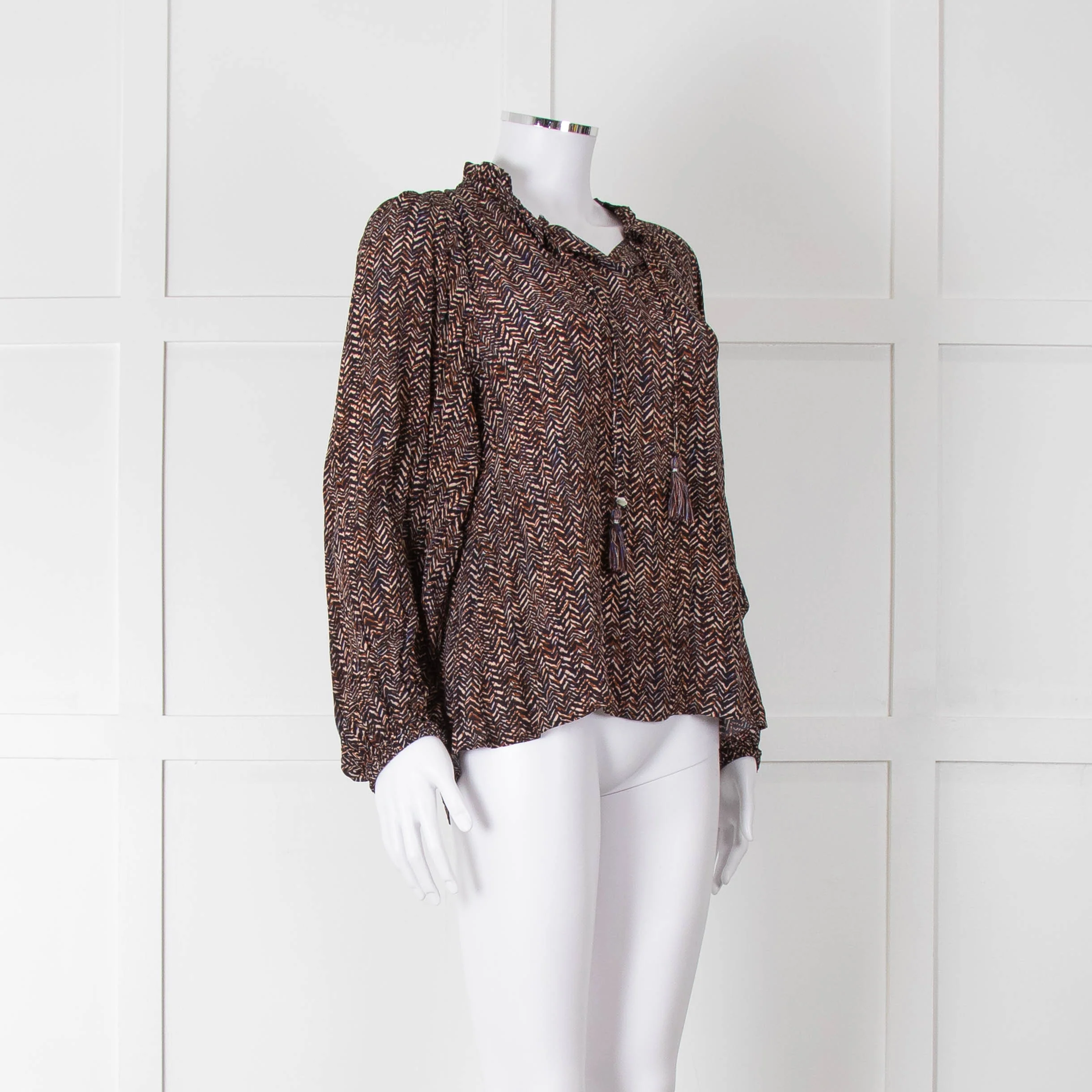 Moliin Black Brown Neck Tie Long Sleeve Top - Image 2
