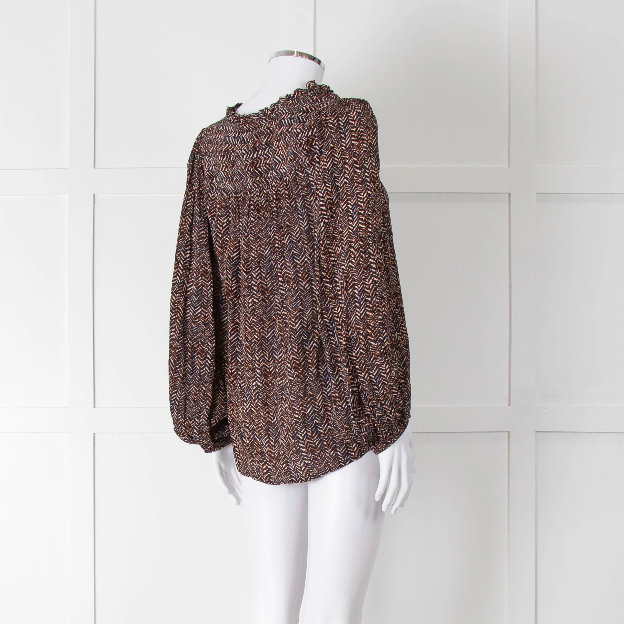 Moliin Black Brown Neck Tie Long Sleeve Top - Image 4