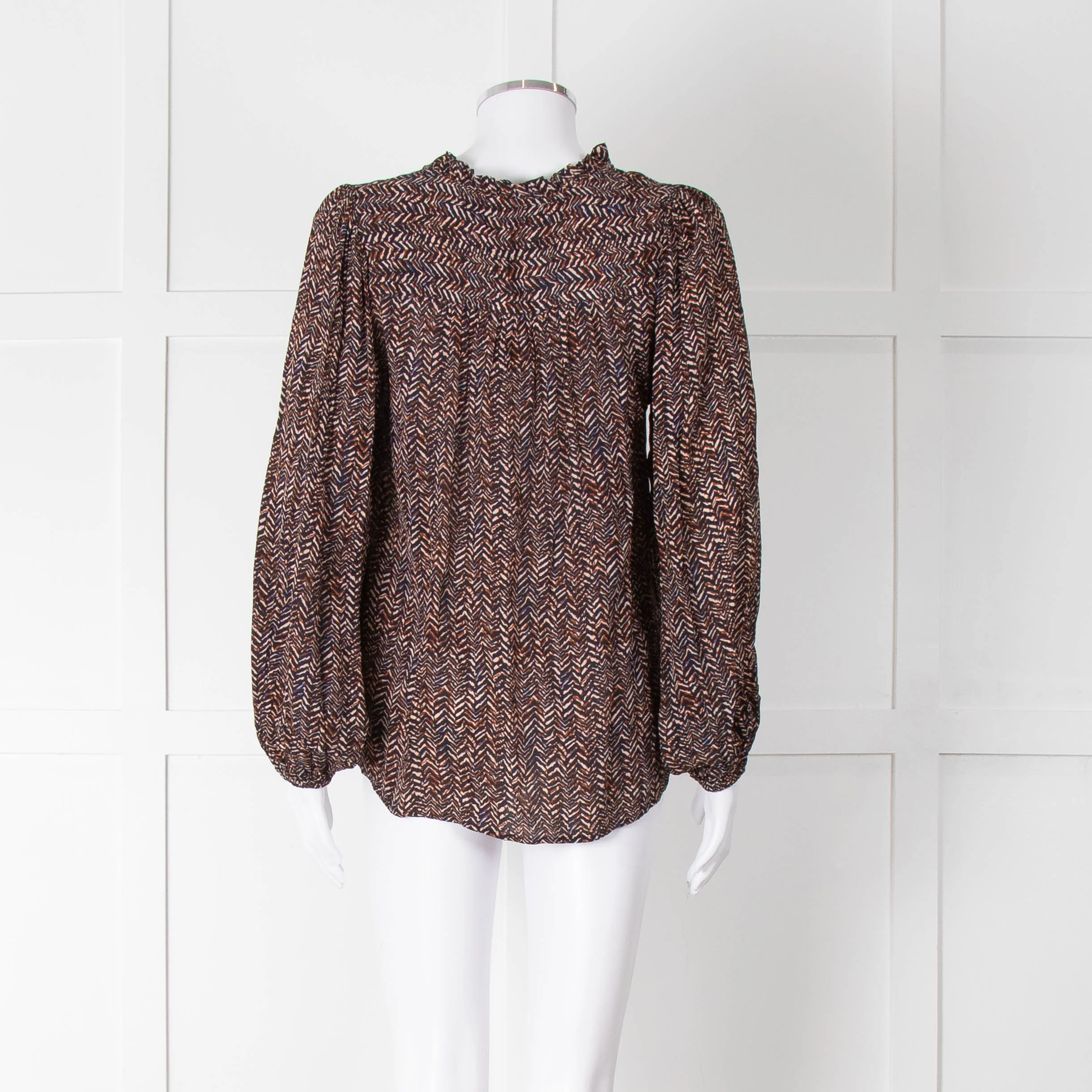 Moliin Black Brown Neck Tie Long Sleeve Top - Image 5