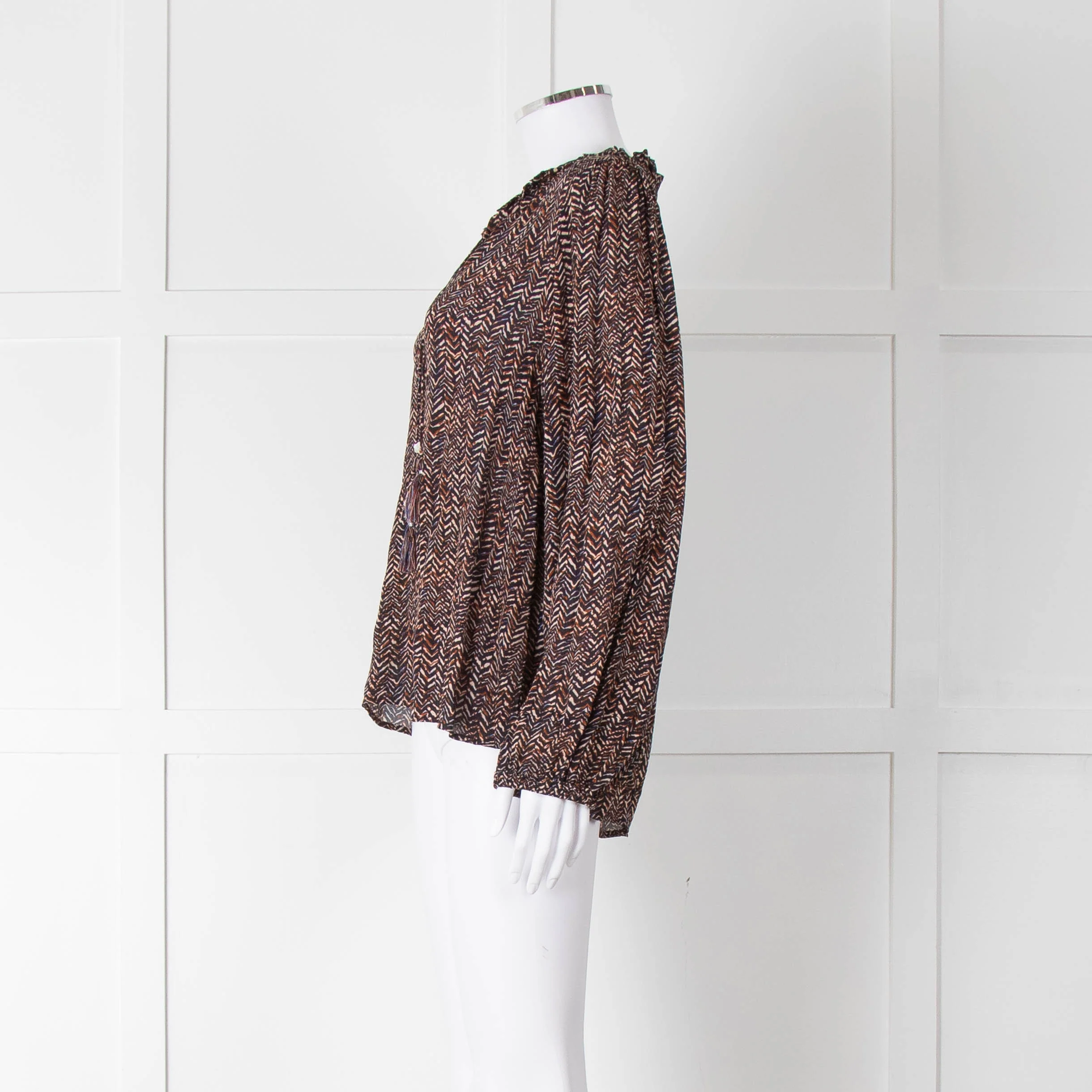 Moliin Black Brown Neck Tie Long Sleeve Top - Image 7