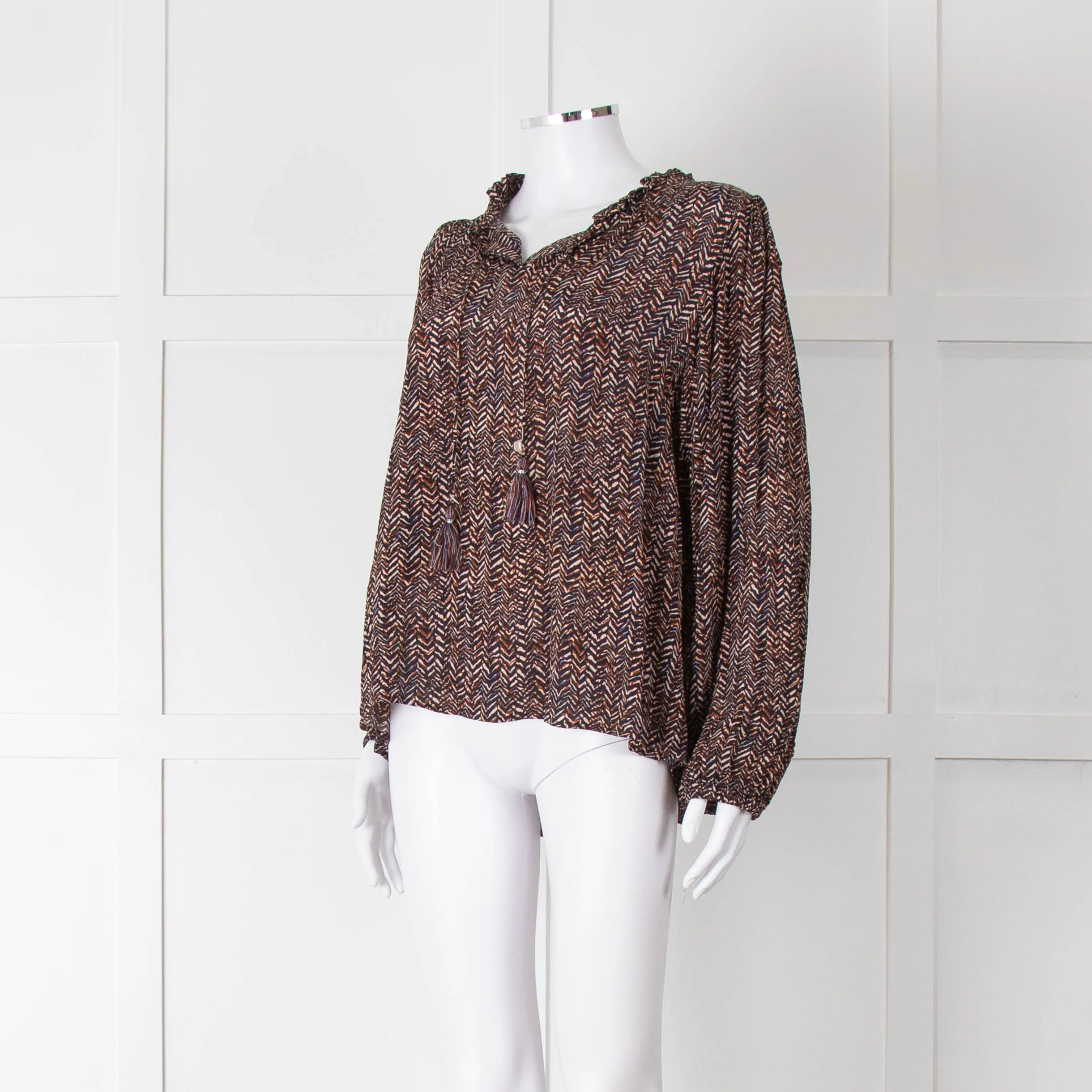 Moliin Black Brown Neck Tie Long Sleeve Top - Image 8
