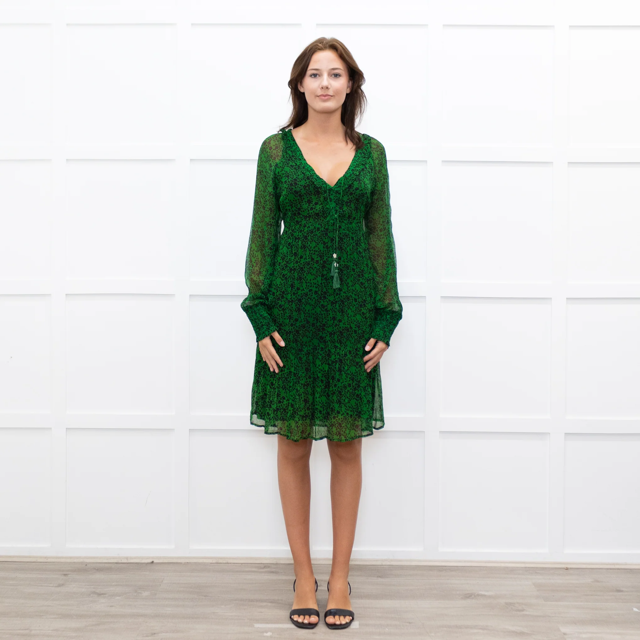 Moliin Dark Green Tiered Mini Dress
