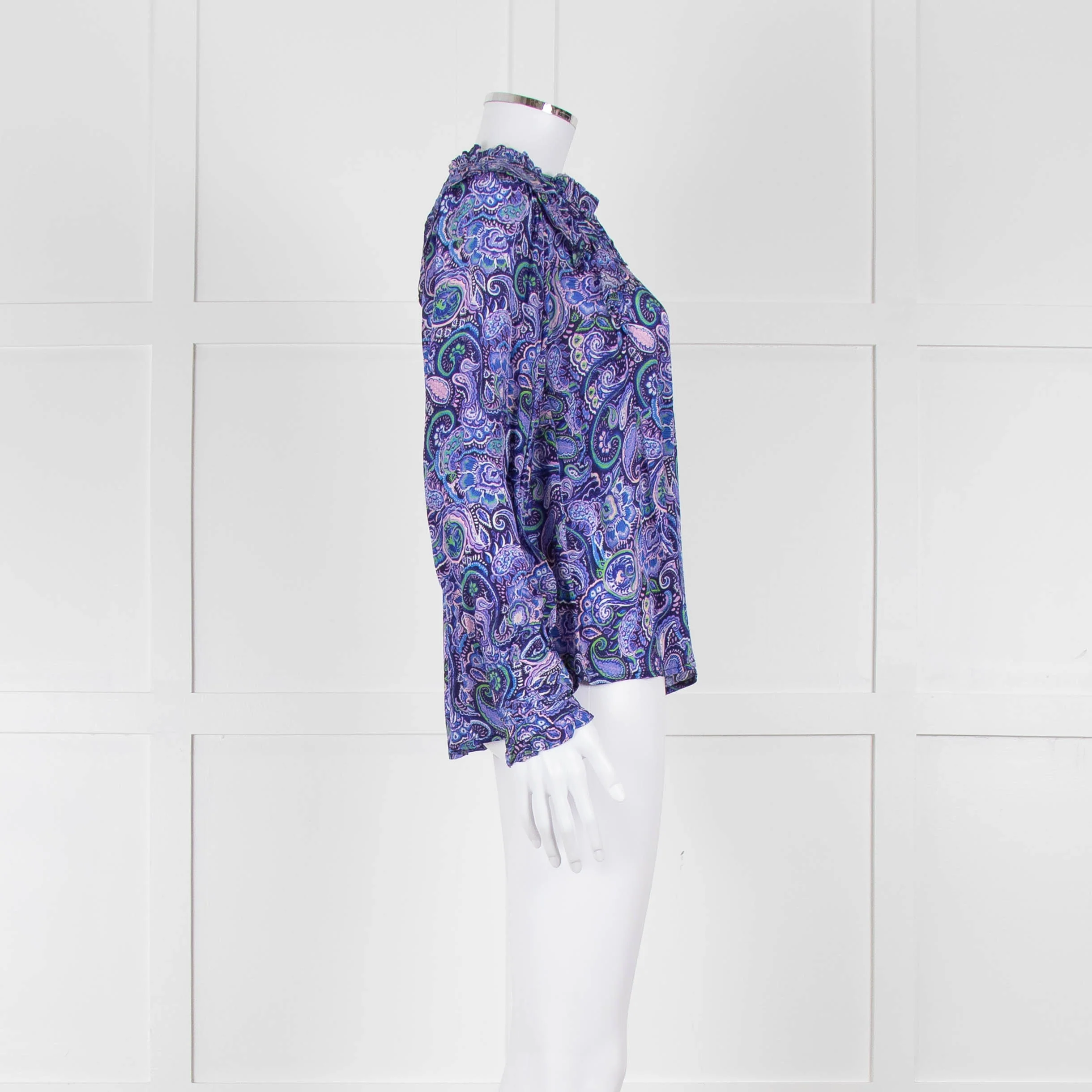 Molin Blue & Purple Patterned L/S Top With Frill - Image 3