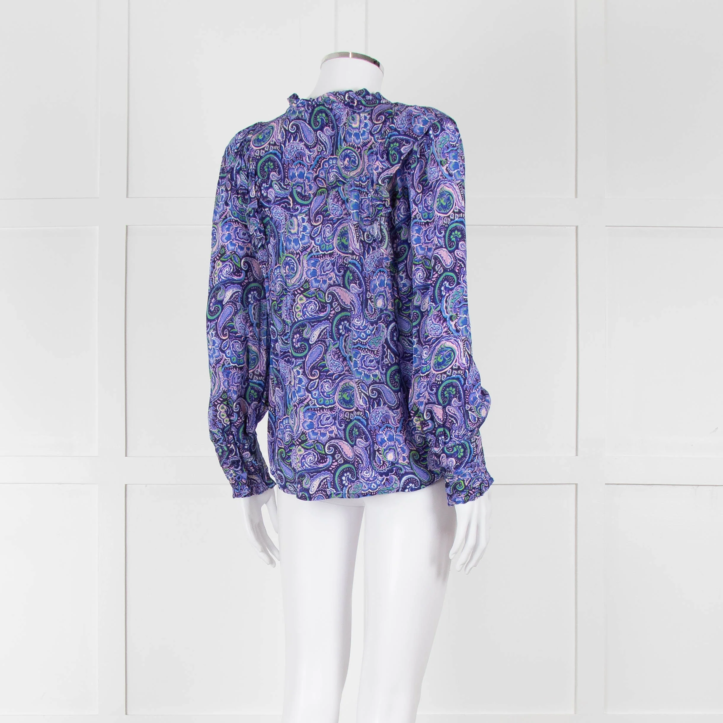 Molin Blue & Purple Patterned L/S Top With Frill - Image 4