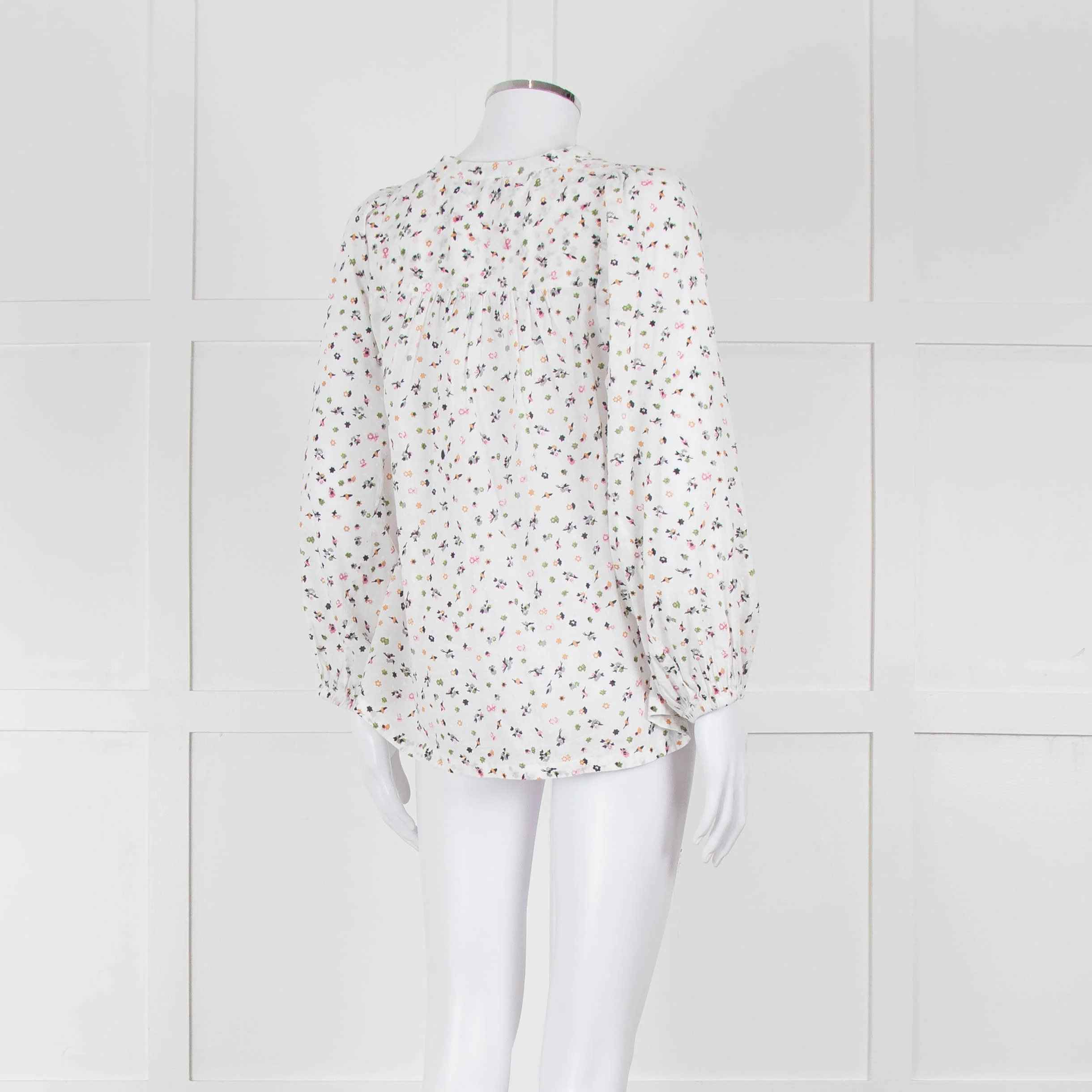 Molin White With Multicolour Floral Pattern & Pleated Front L/S Top - Image 4