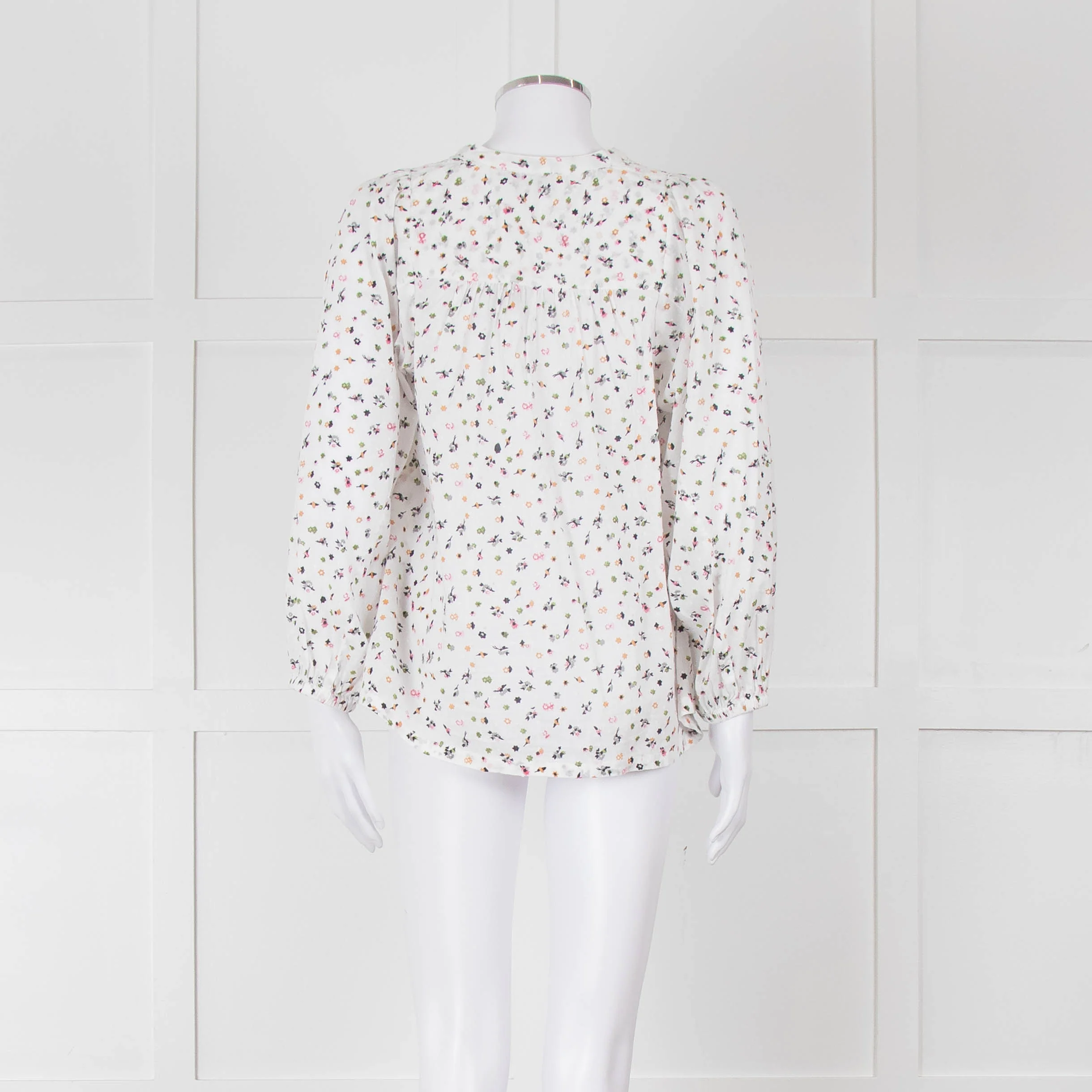 Molin White With Multicolour Floral Pattern & Pleated Front L/S Top - Image 5