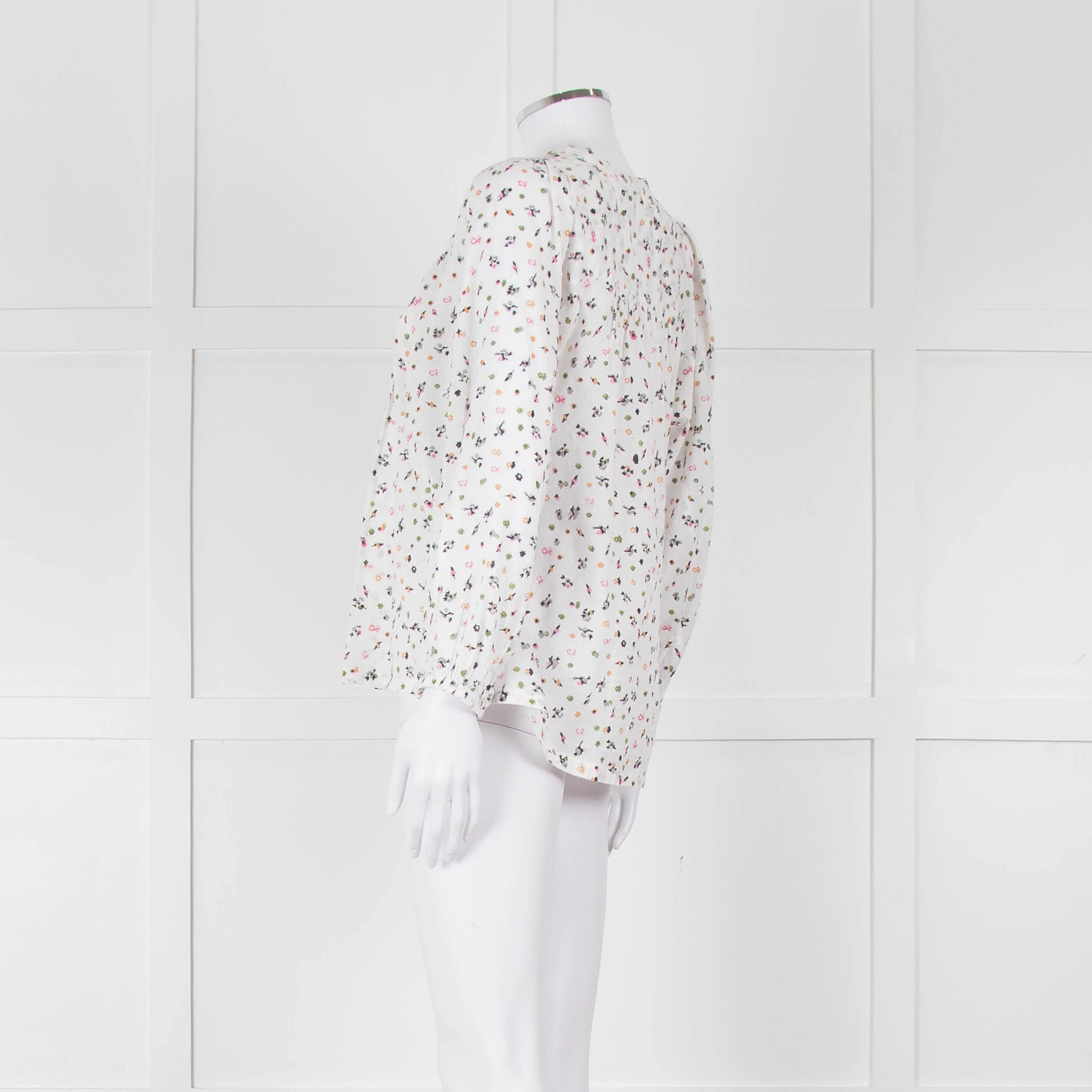 Molin White With Multicolour Floral Pattern & Pleated Front L/S Top - Image 6