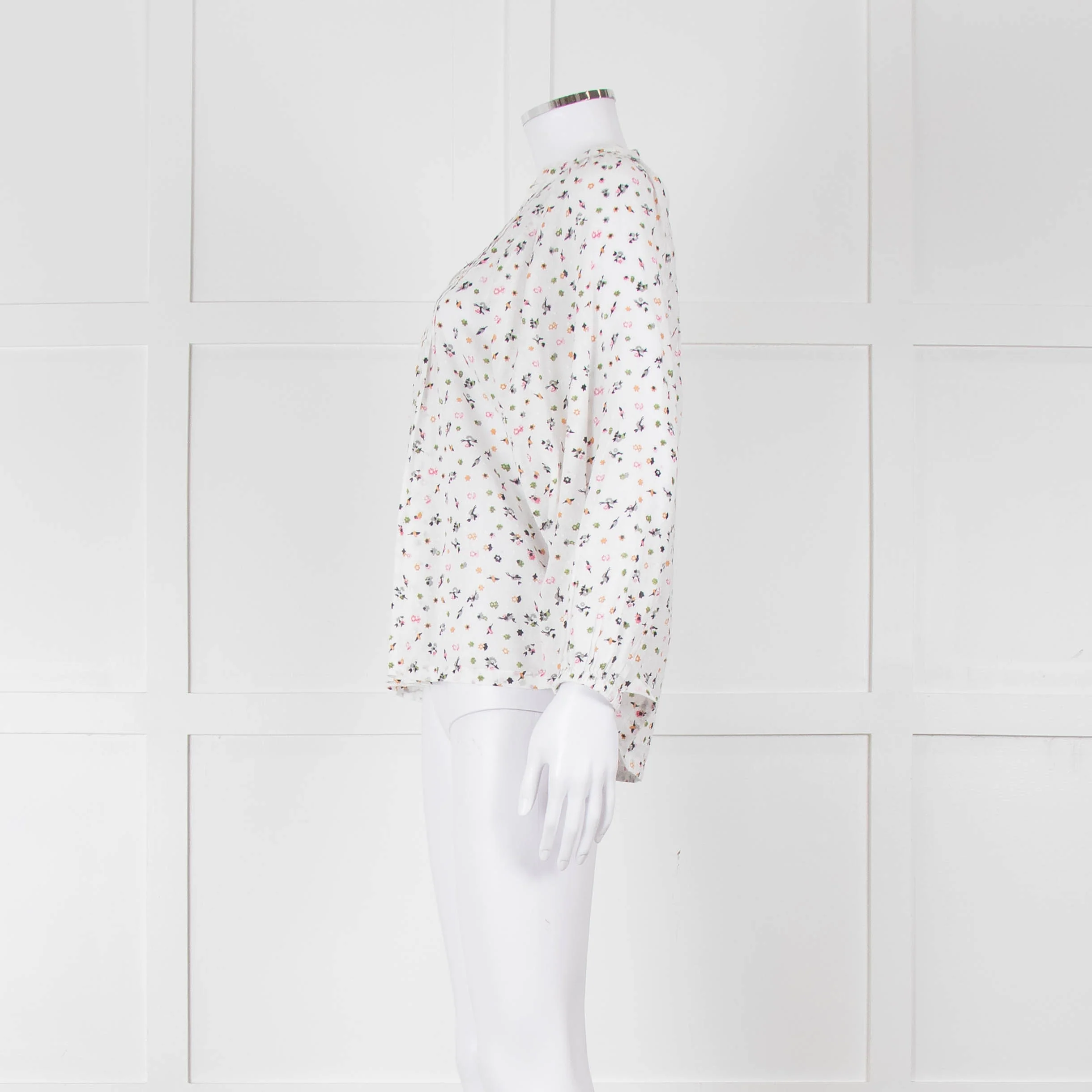 Molin White With Multicolour Floral Pattern & Pleated Front L/S Top - Image 7