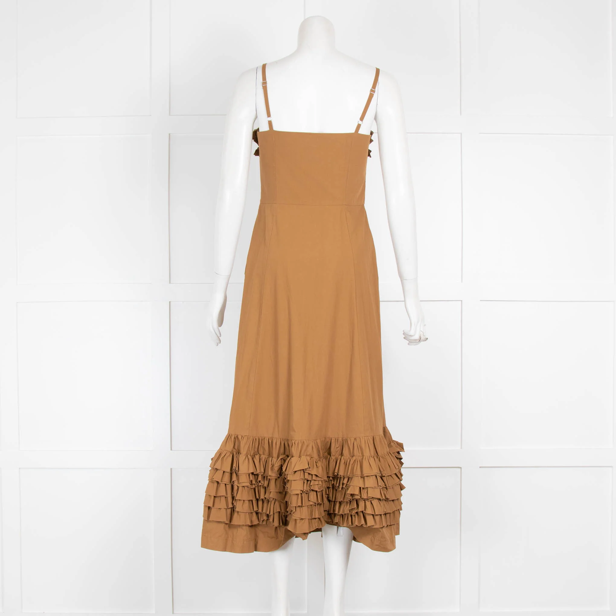 Molly Goddard Brown Cotton Frill Trim Sleeveless Midi Dress - Image 3