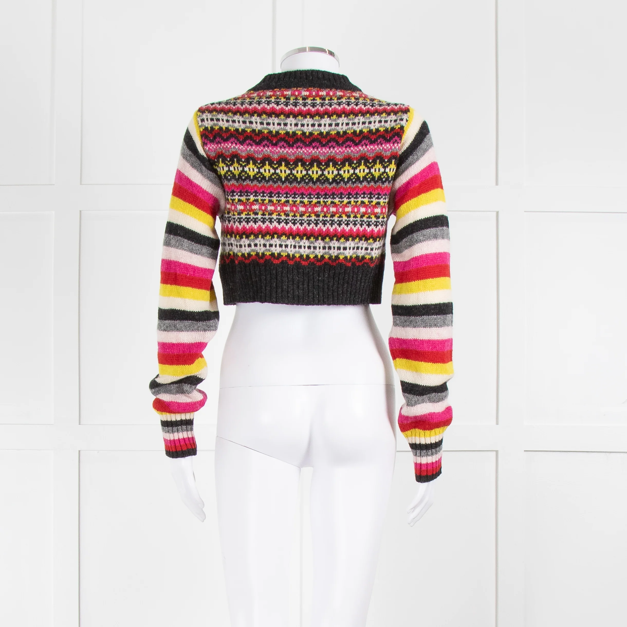 Molly Goddard Grey Yellow Pink Wool Cropped Cardigan - Image 5