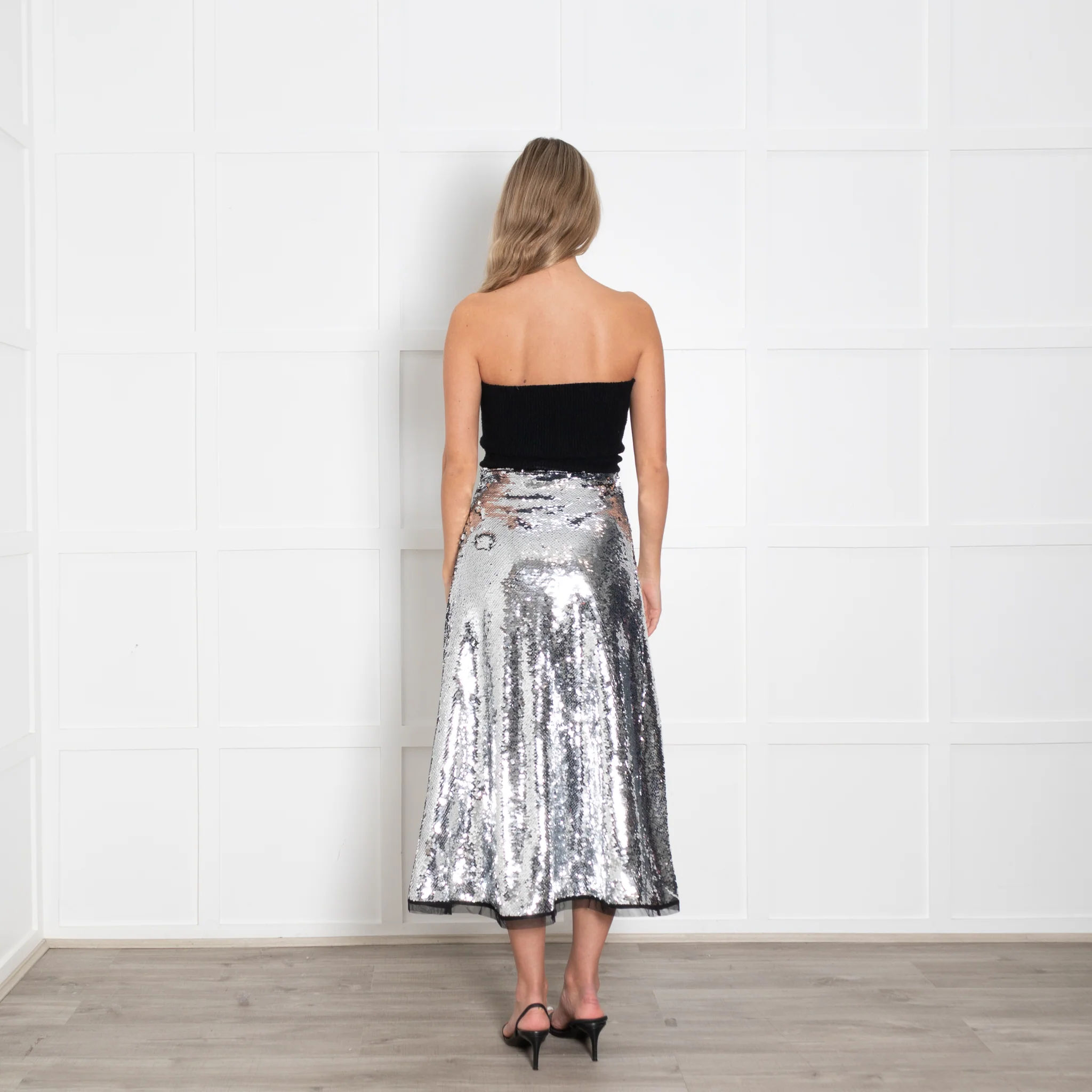 Molly Goddard Silver Sequin A Line Midi Skirt - Image 5