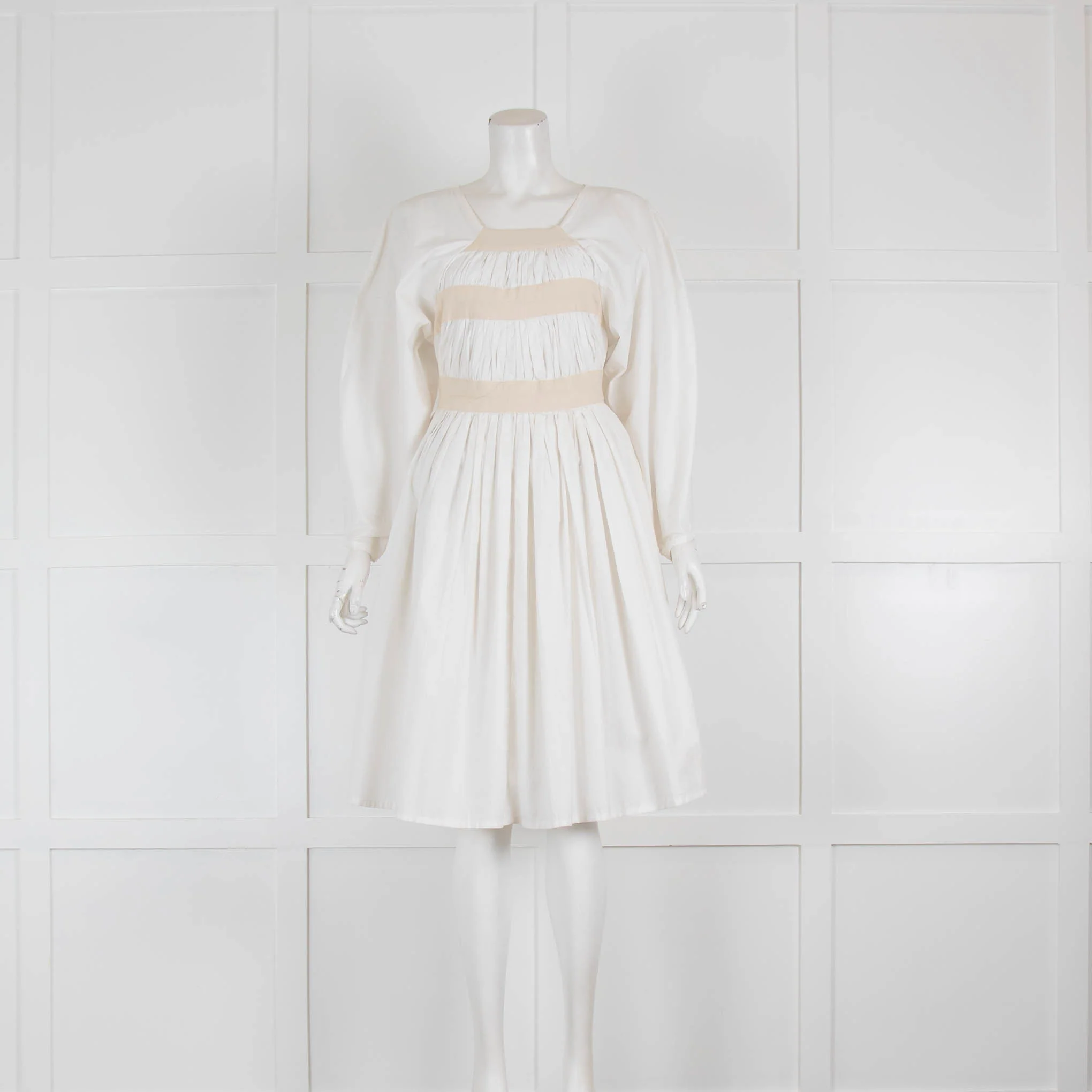 Molly Goddard White Beige Pouf Sleeve Cotton Dress - Image 2