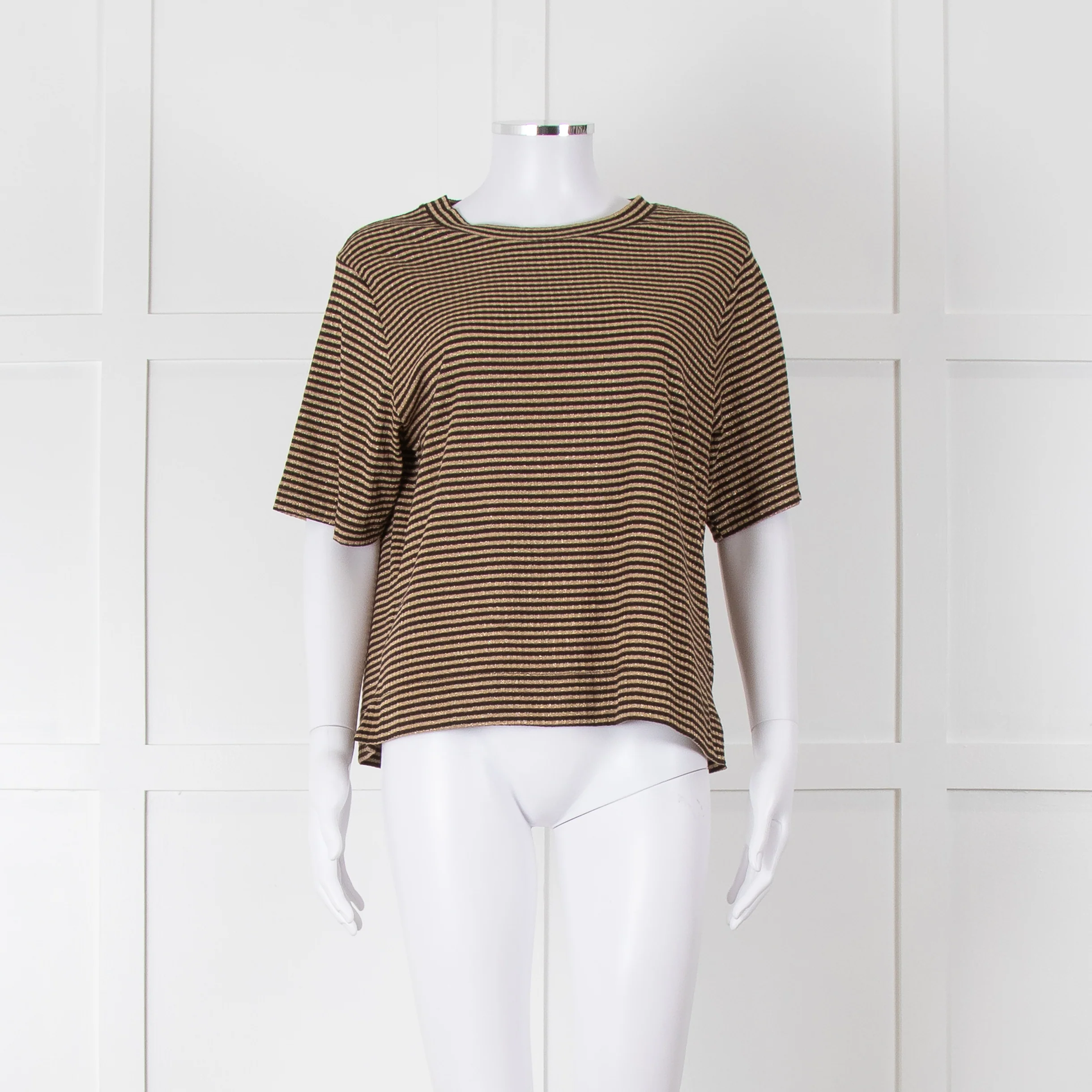 Momoni Gold and Brown Stripe Short Sleeve T-Shirt
