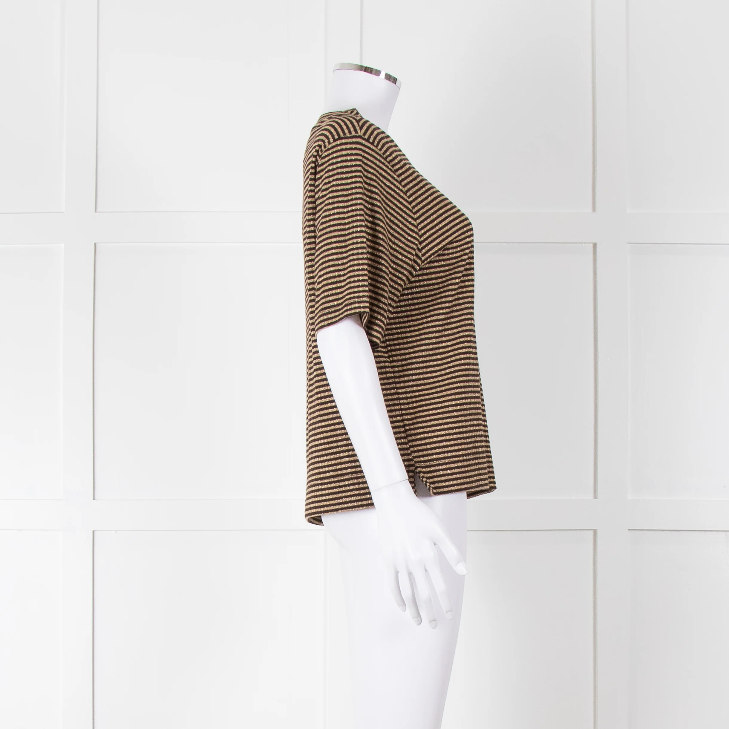 Momoni Gold and Brown Stripe Short Sleeve T-Shirt - Image 3