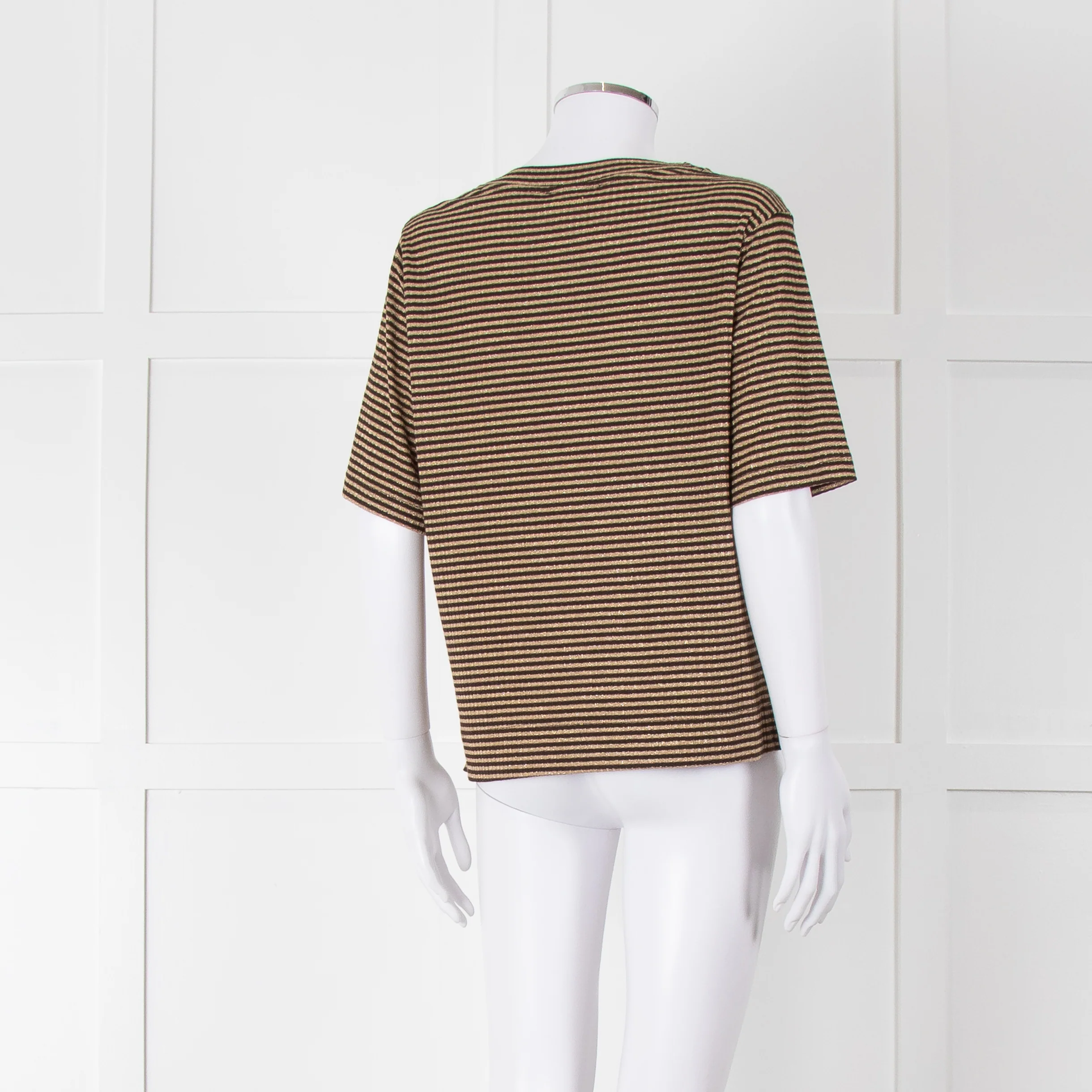 Momoni Gold and Brown Stripe Short Sleeve T-Shirt - Image 4