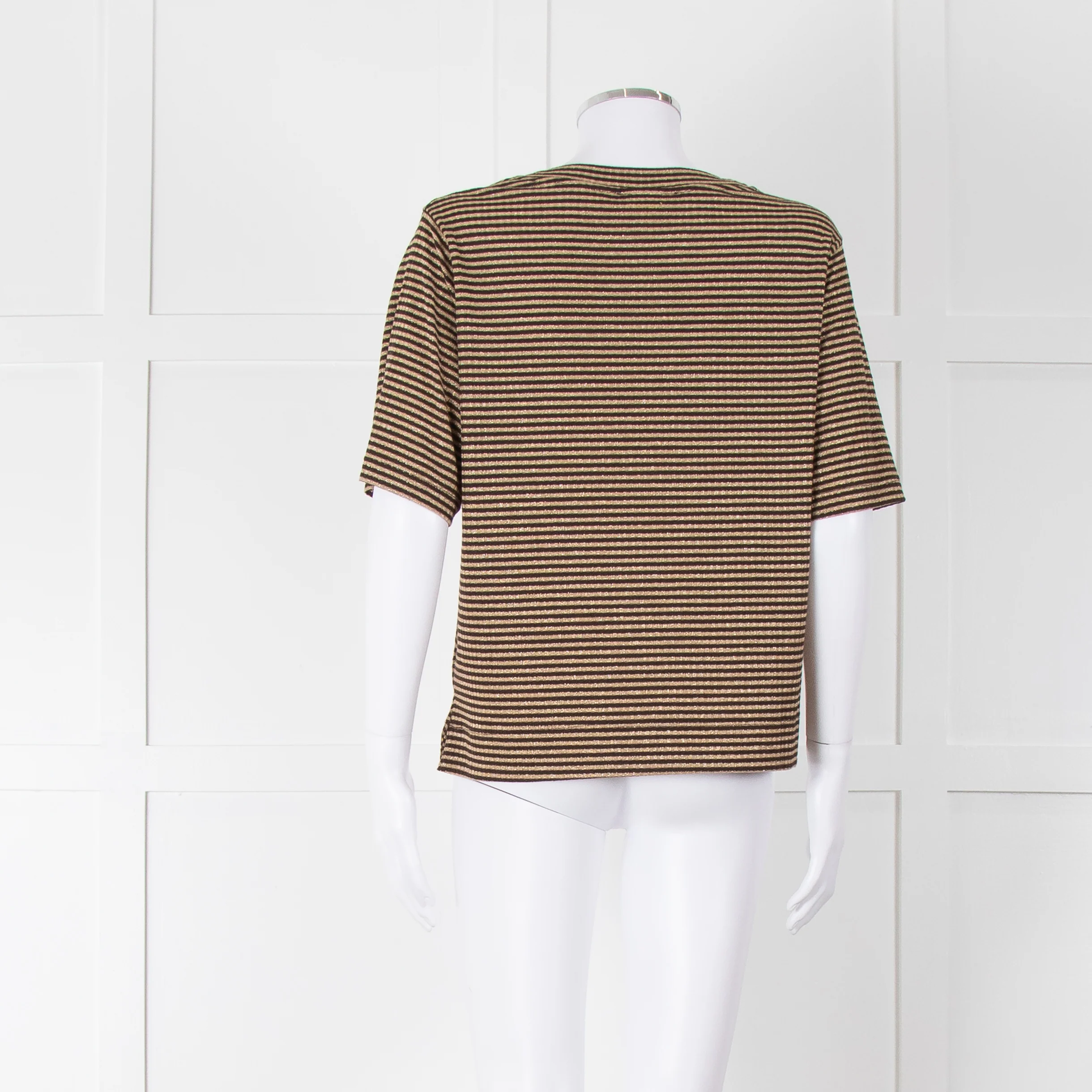 Momoni Gold and Brown Stripe Short Sleeve T-Shirt - Image 5