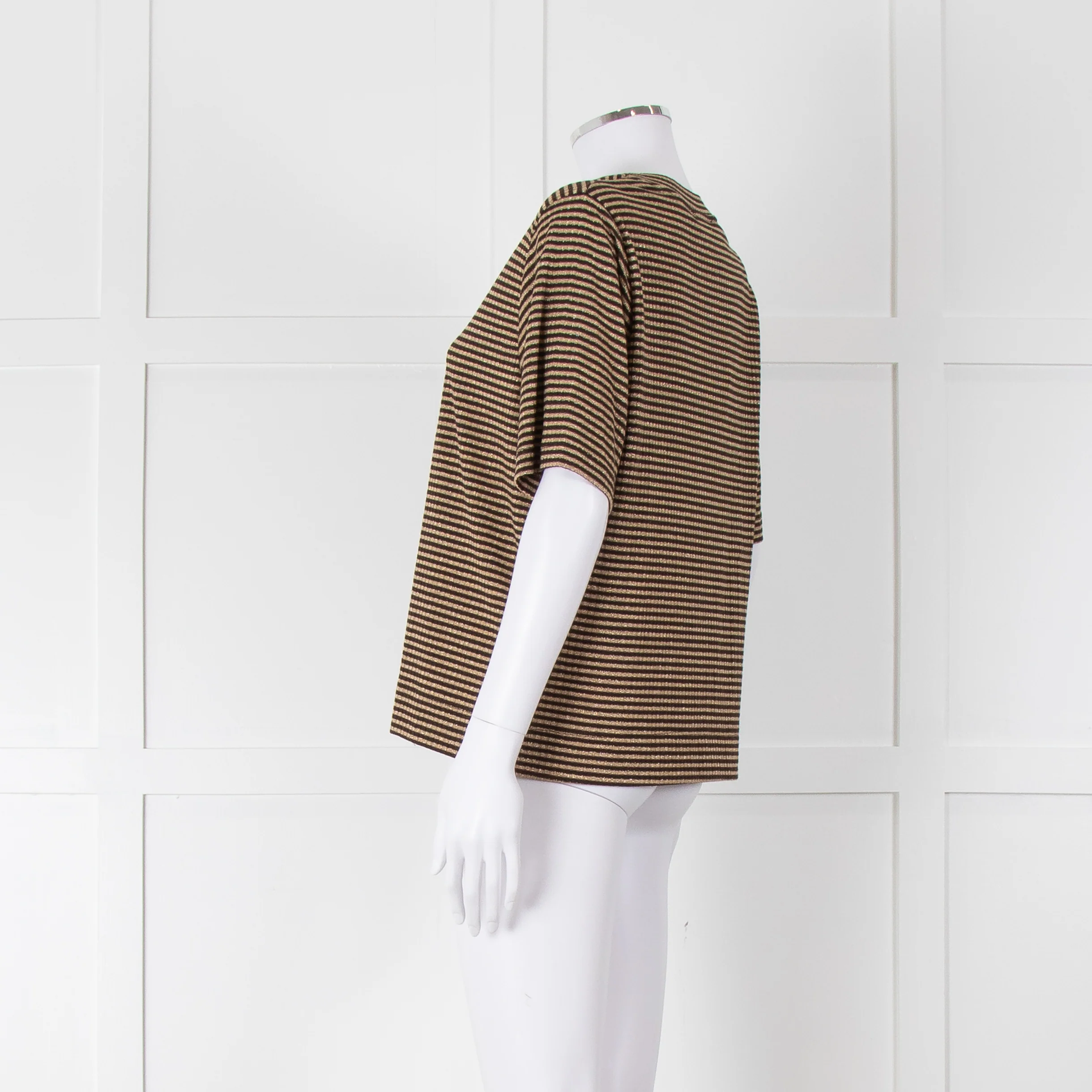 Momoni Gold and Brown Stripe Short Sleeve T-Shirt - Image 6