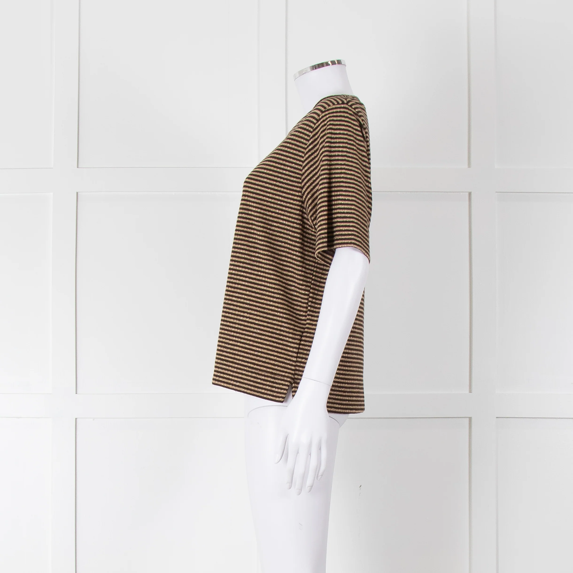 Momoni Gold and Brown Stripe Short Sleeve T-Shirt - Image 7