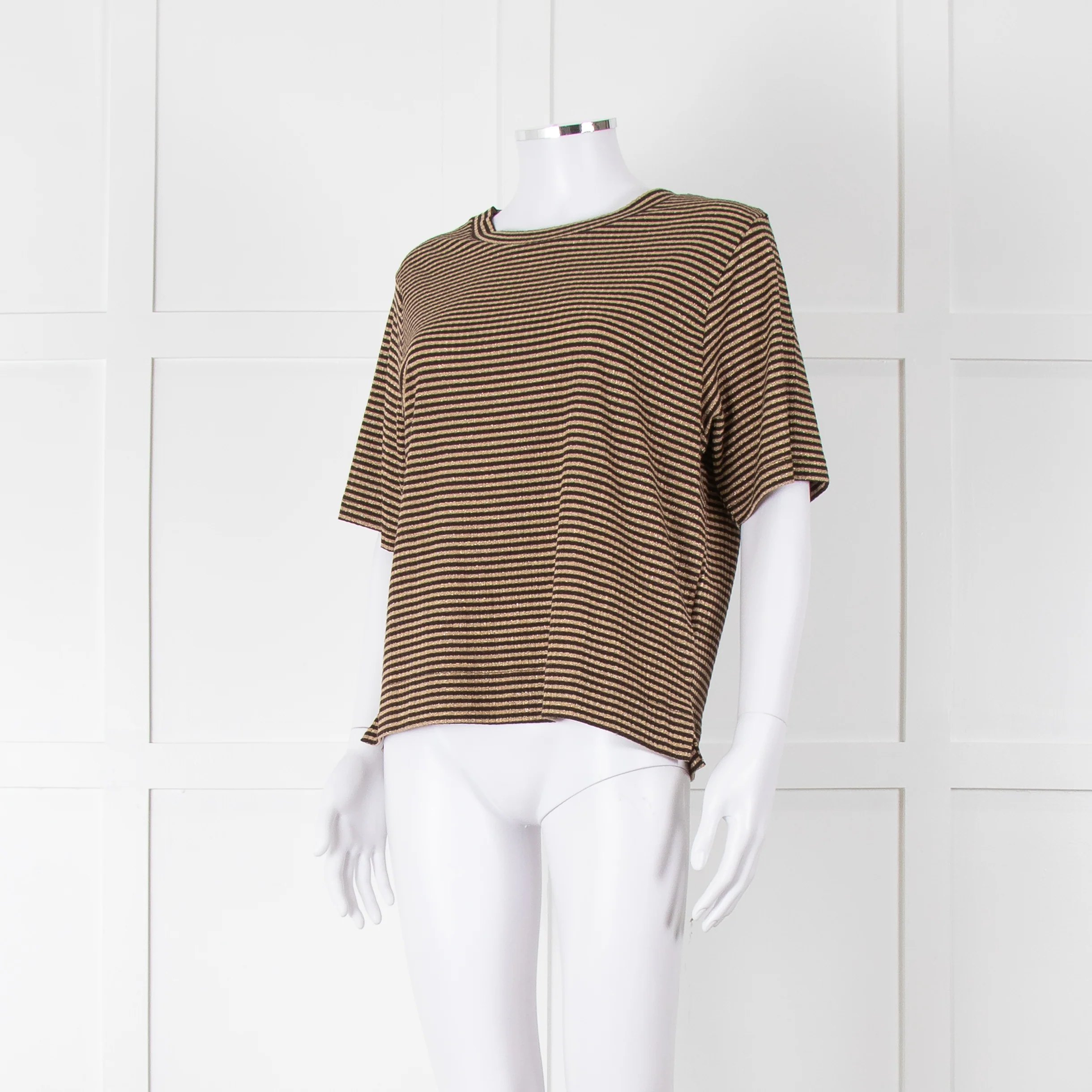 Momoni Gold and Brown Stripe Short Sleeve T-Shirt - Image 8