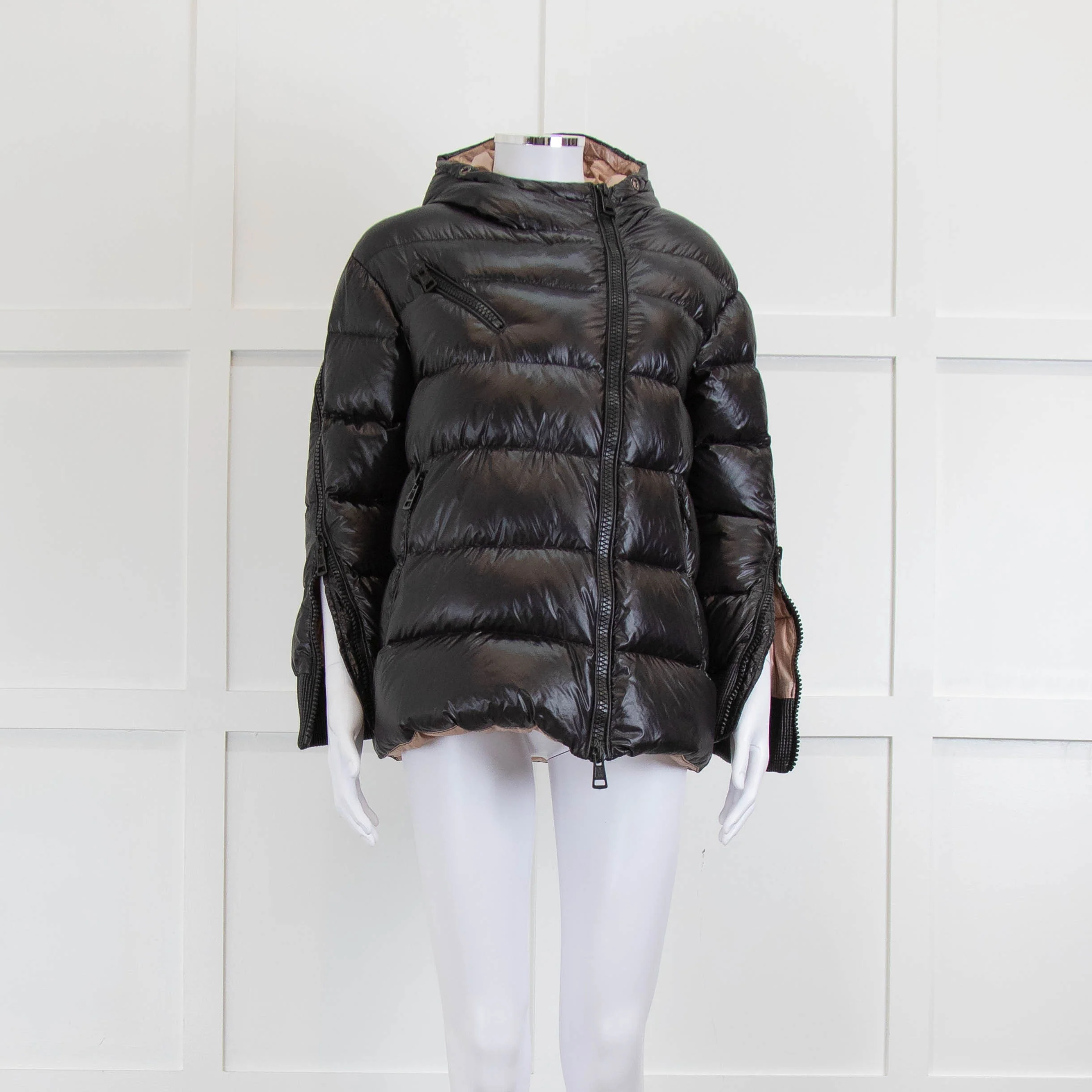 Moncler Black Quilted Jacket with Hood and Arms Zips - Image 2