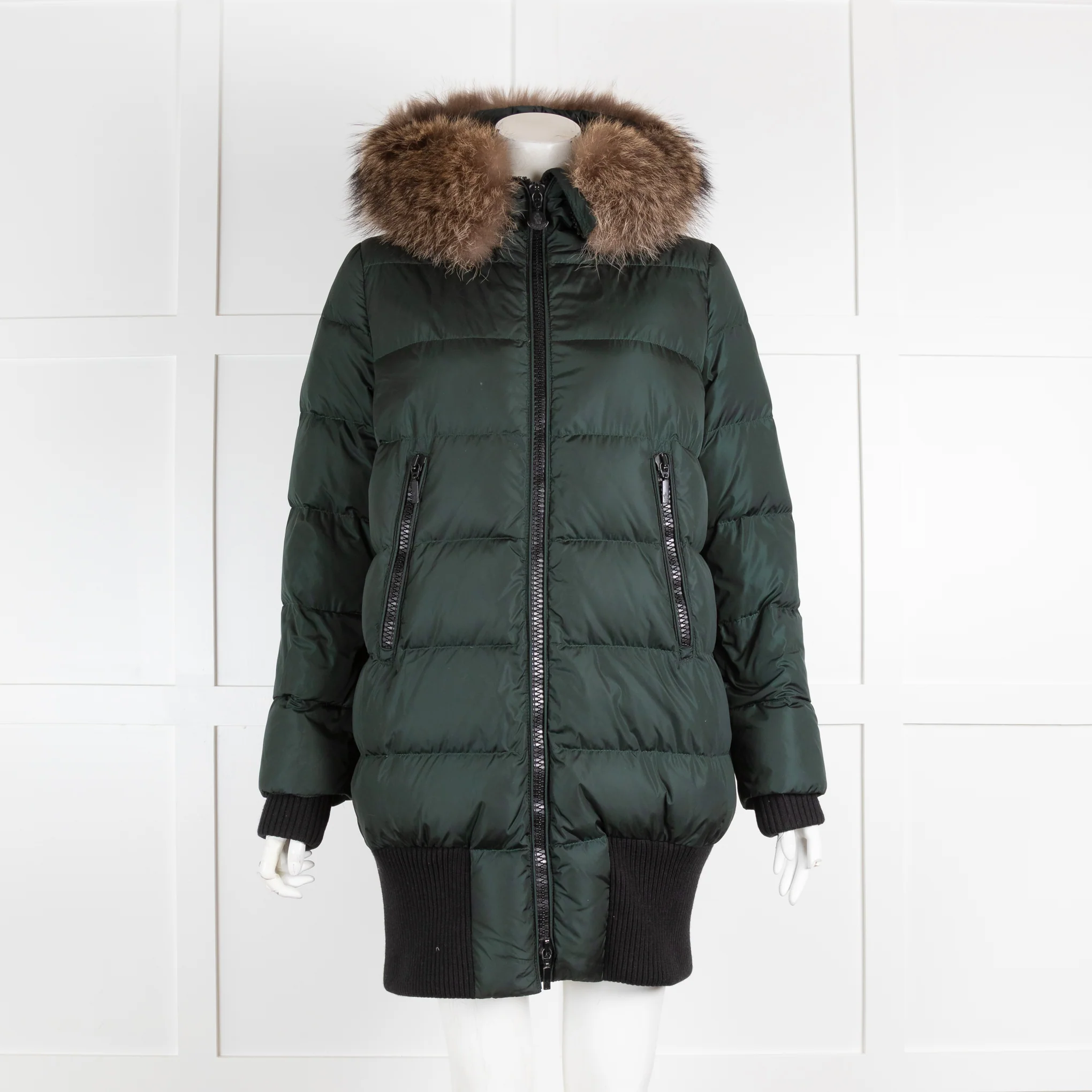 Moncler Green Puffer with Fur Hood