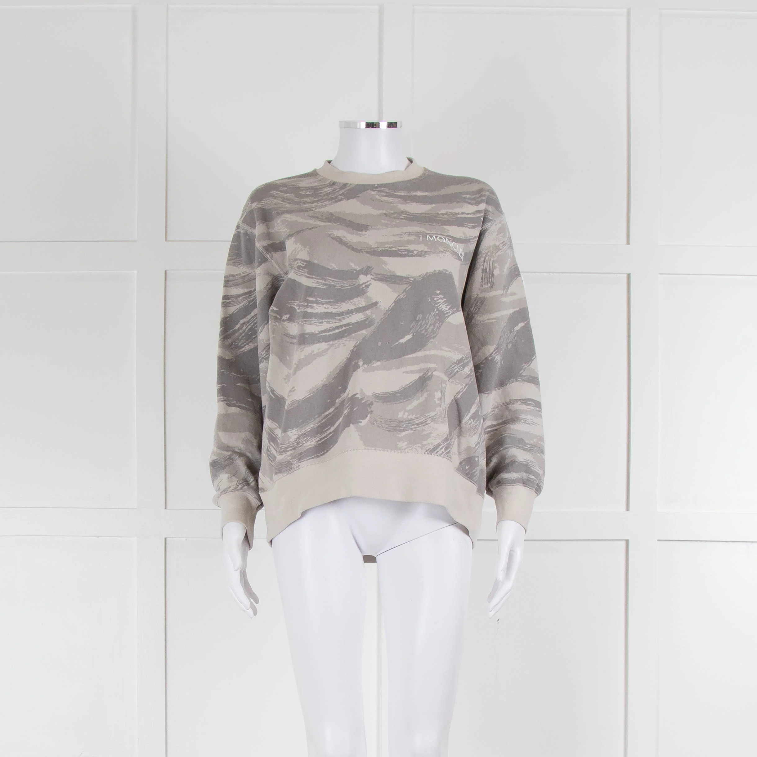 Moncler Grey Print Zip Detail Sleeve Sweatshirt