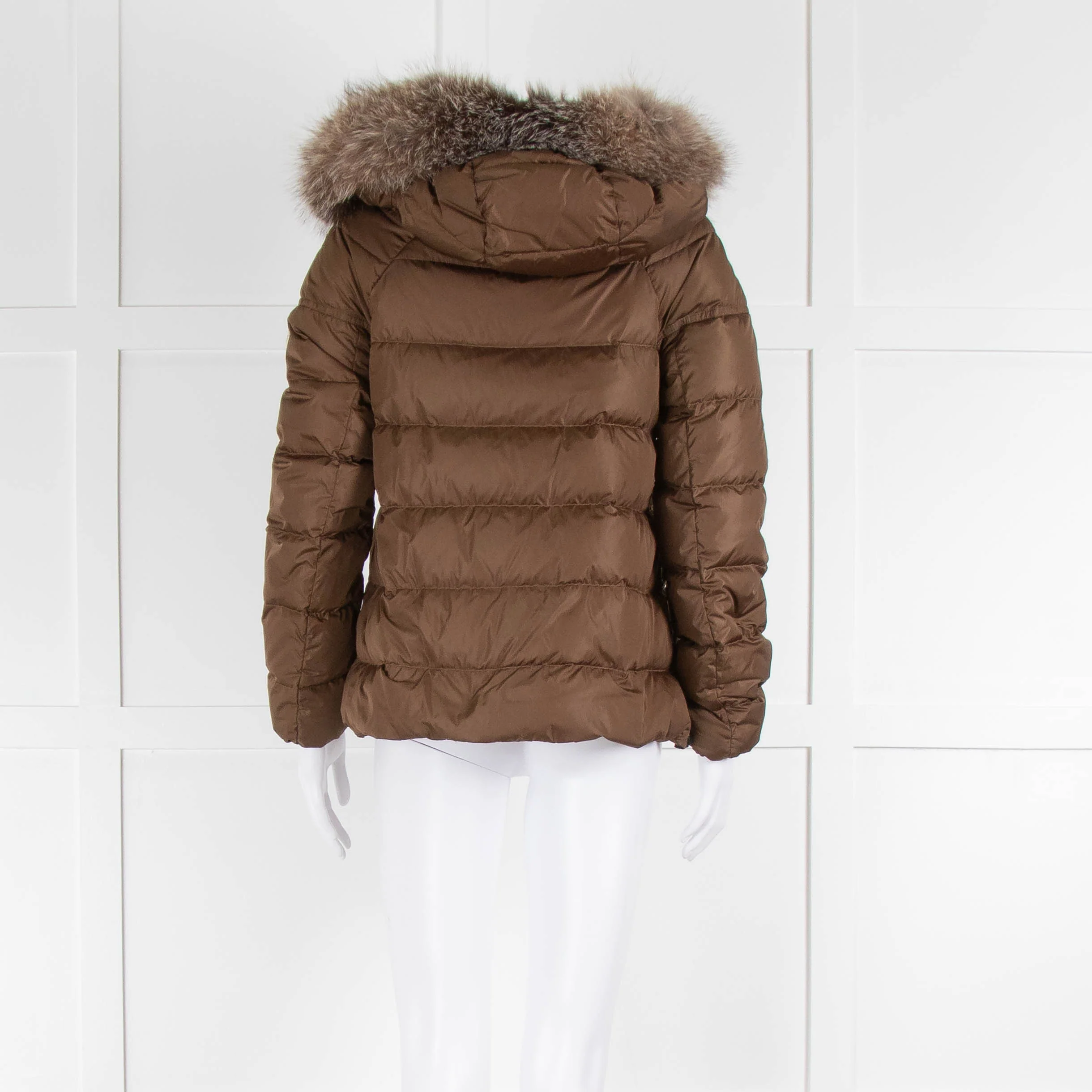 Moncler Khaki Puffer Jacket with Fur Collar - Image 3