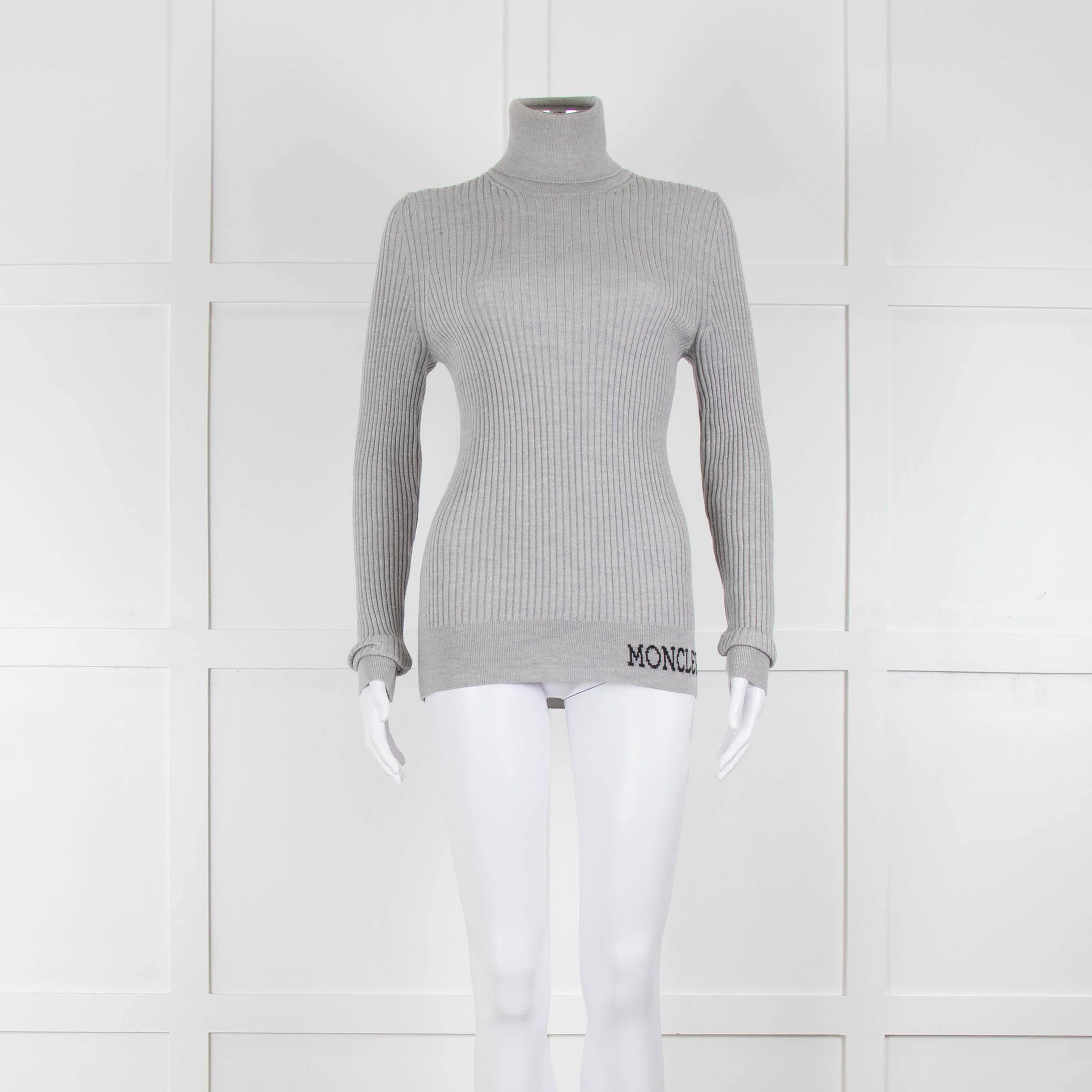 Moncler Light Grey Ribbed Wool Rollneck