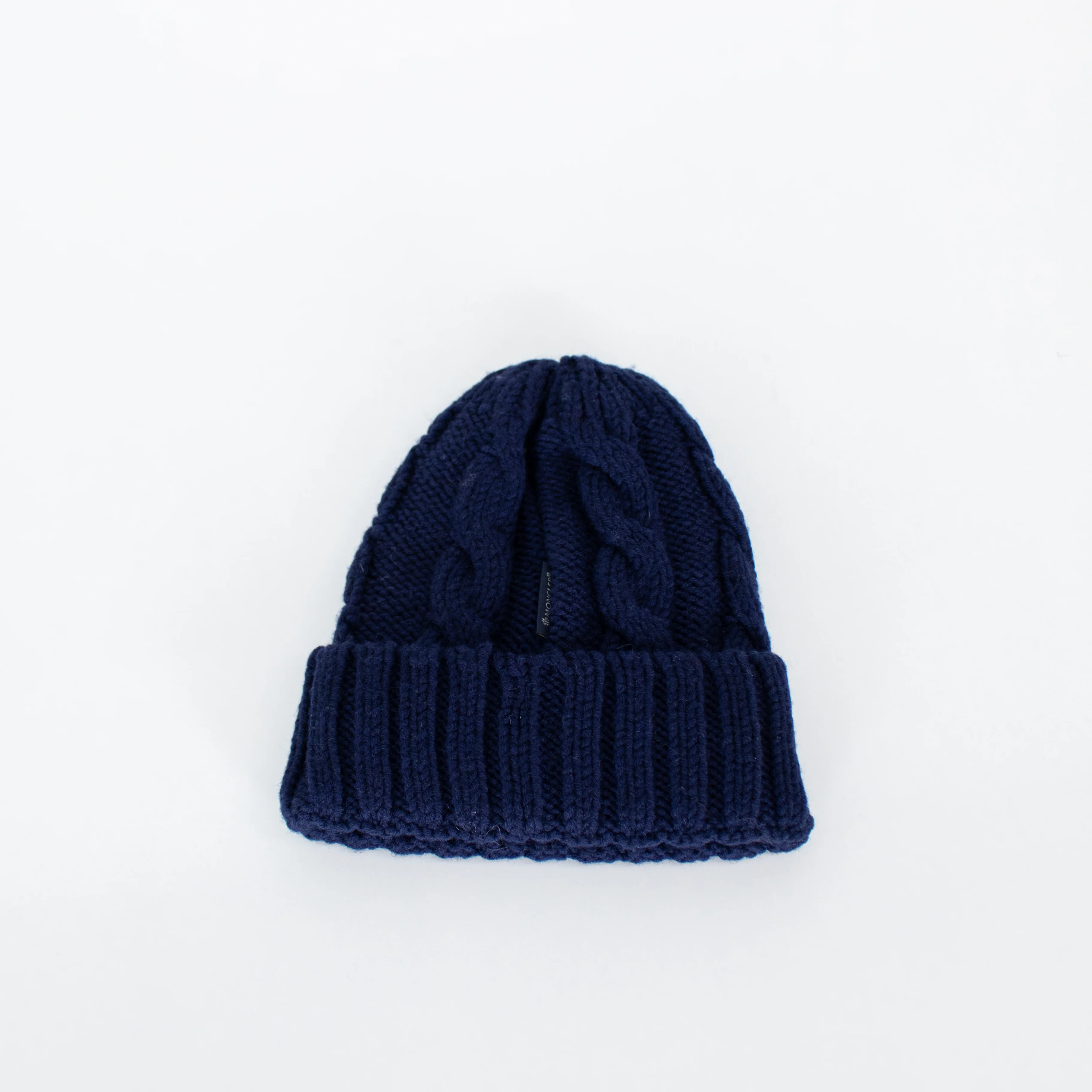 Moncler Navy Cable Knit Beanie Hat - Image 2