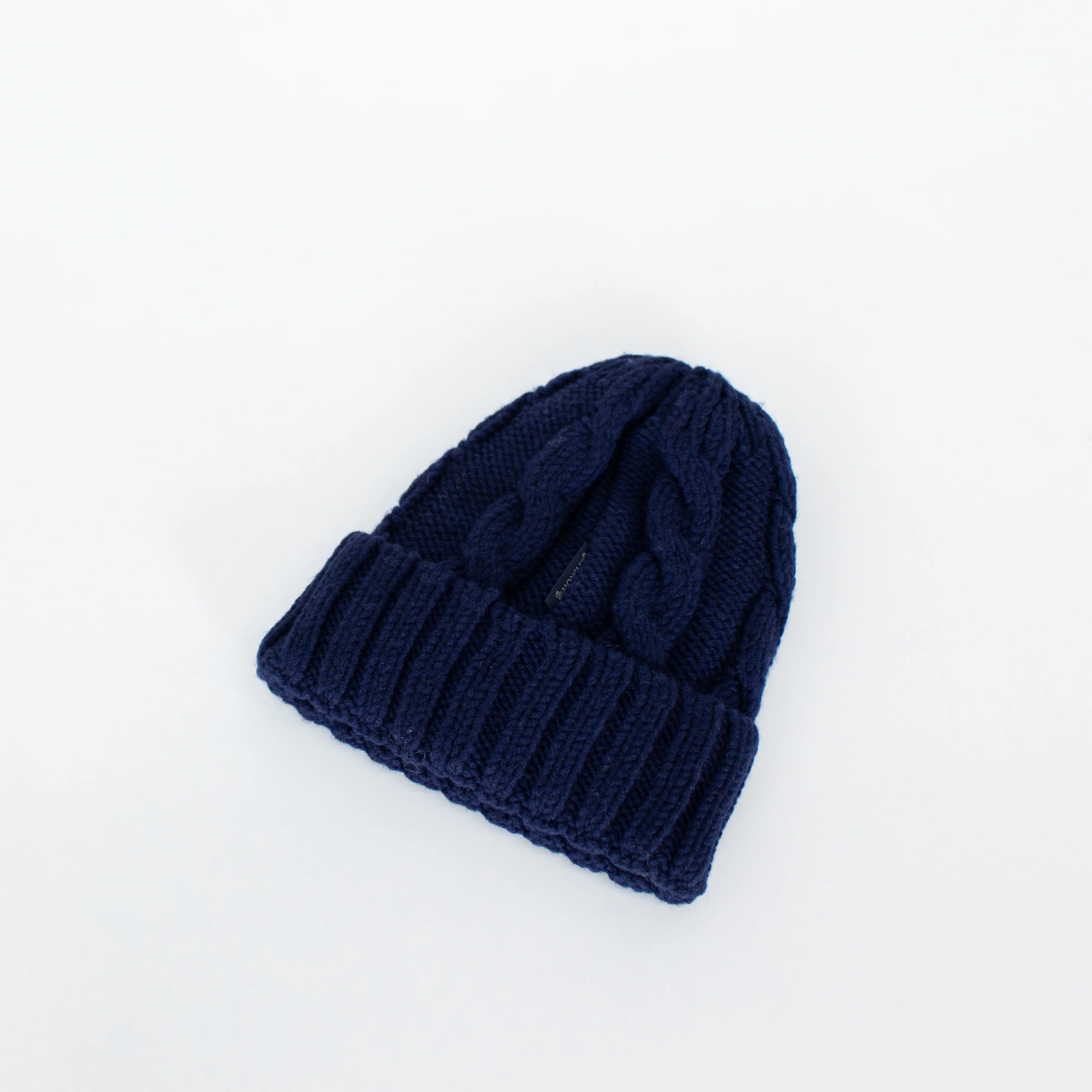 Moncler Navy Cable Knit Beanie Hat - Image 3