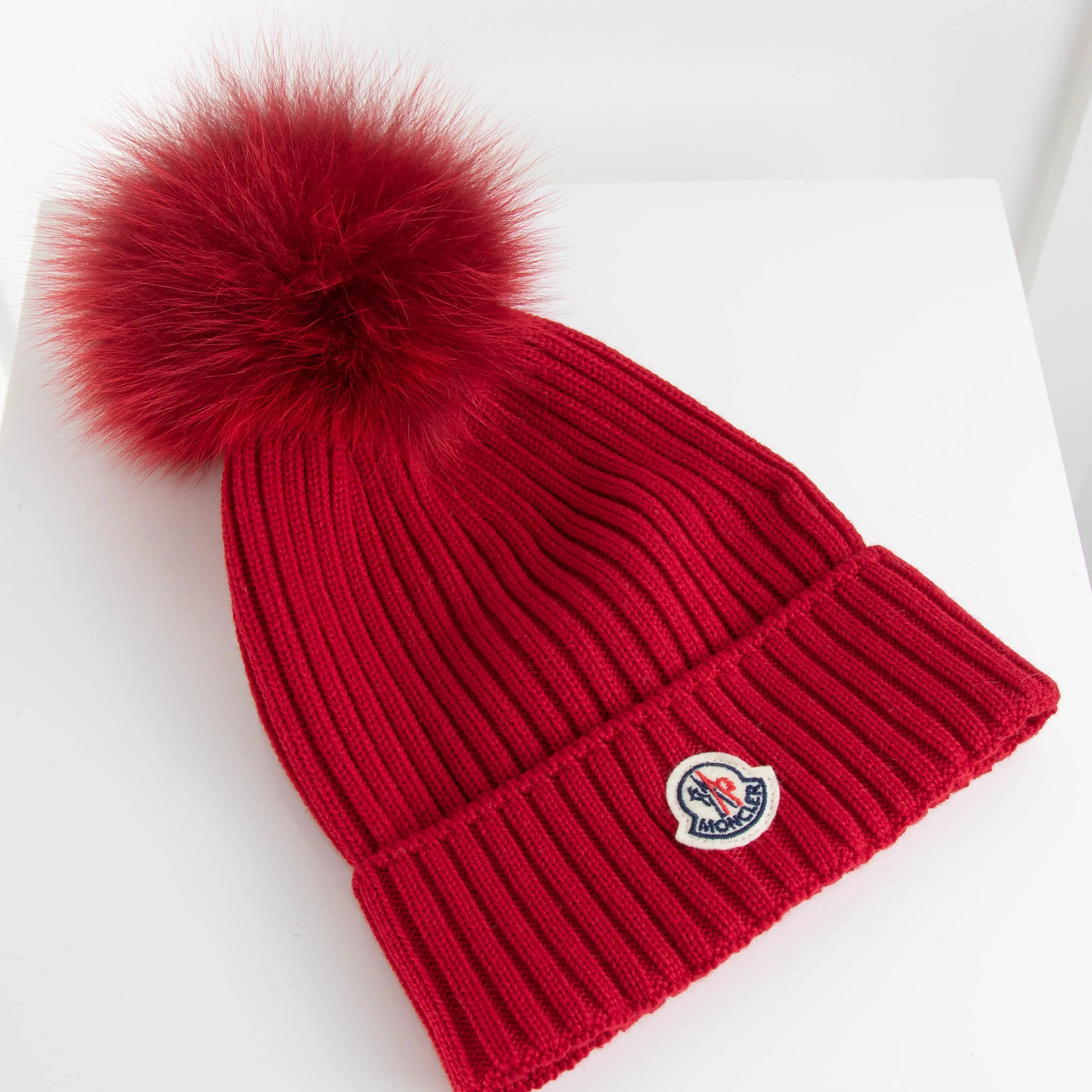 Moncler Red Fur Bobble Hat