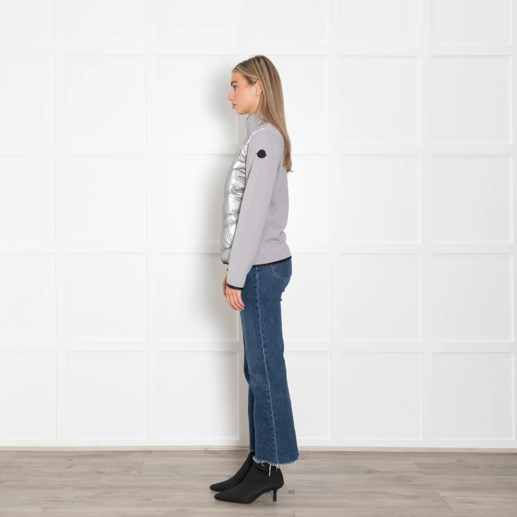 Moncler Silver Panelled Wool-Blend & Quilted Shell Down Jacket - Image 4