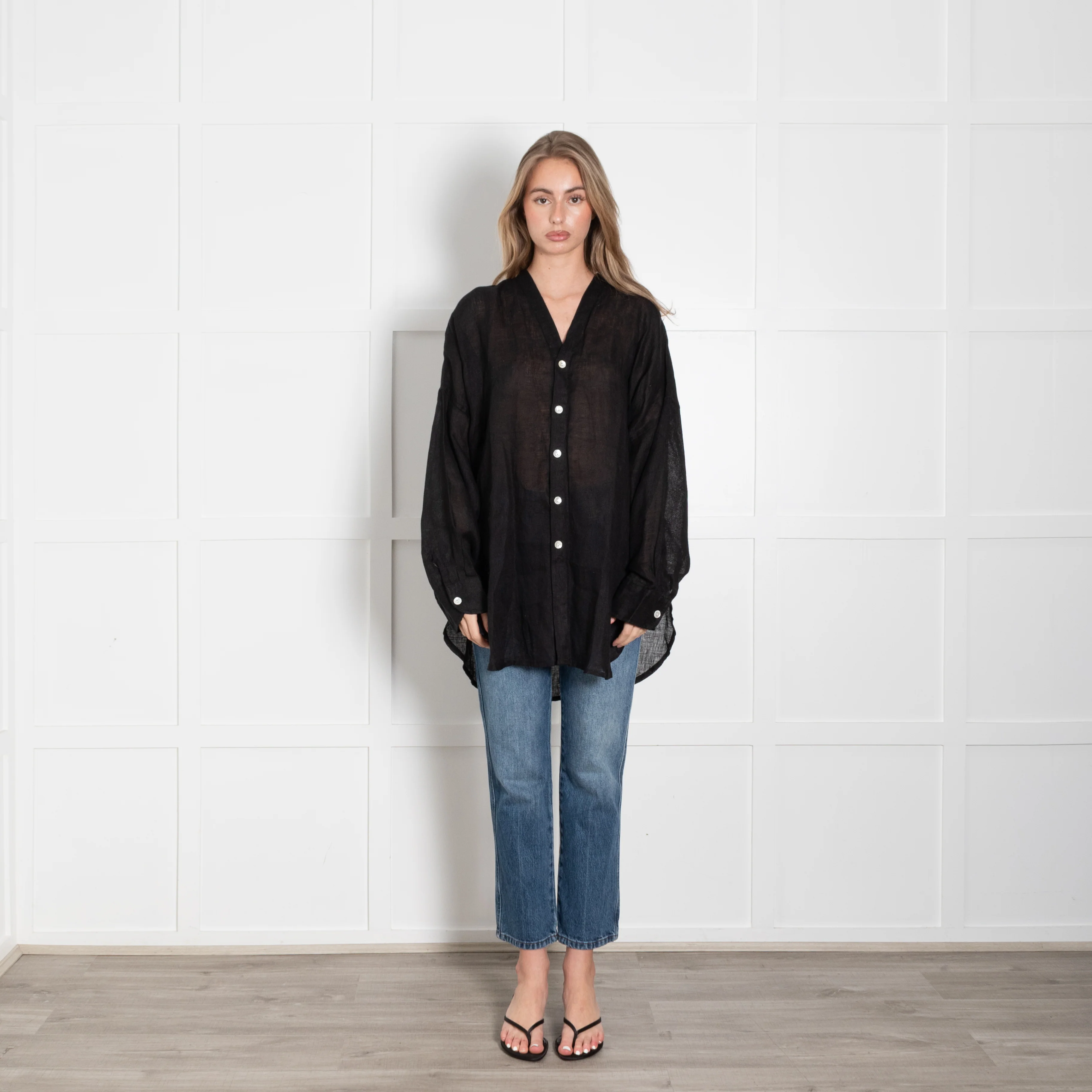 Monday Barcelona V-Neck Black Linen Cover UP