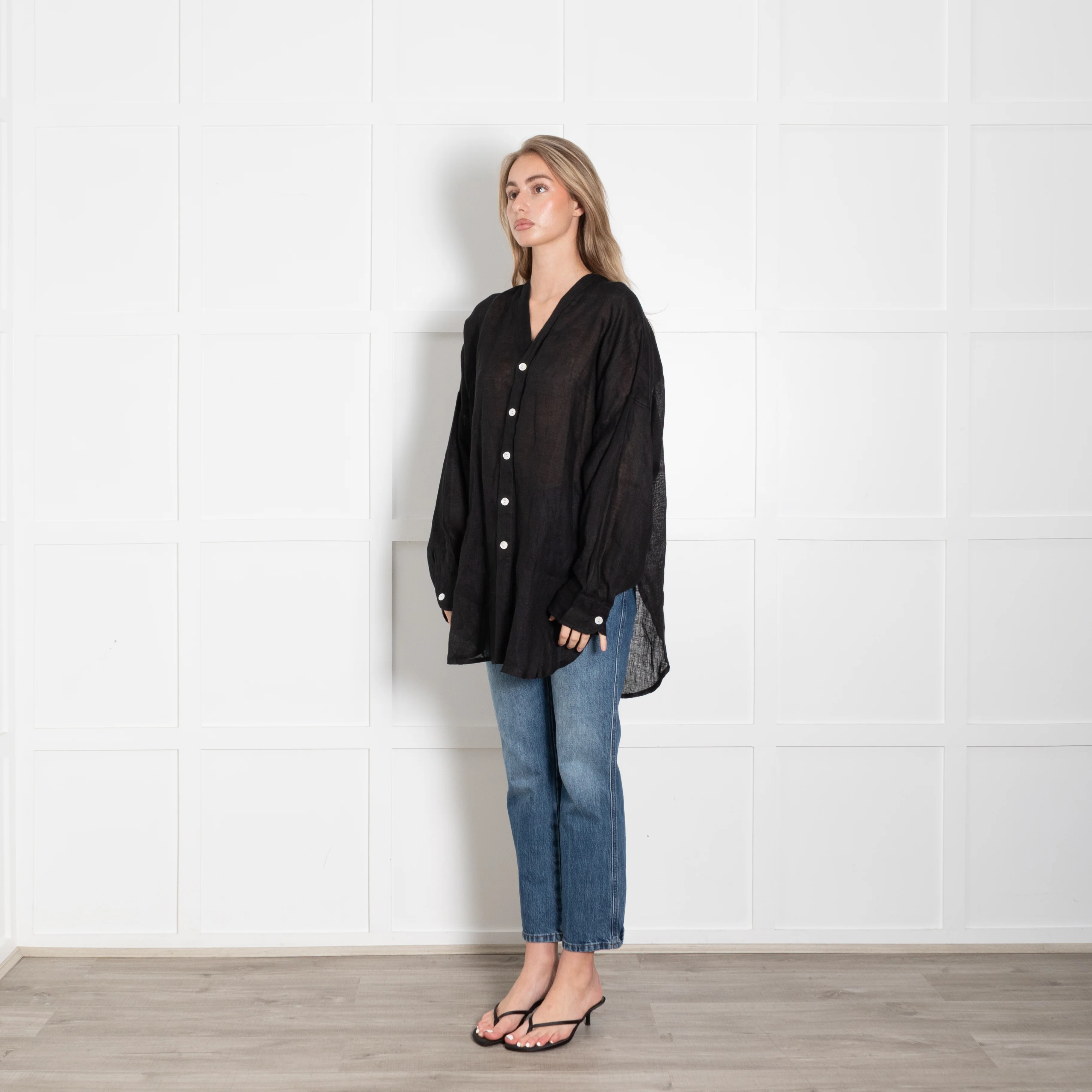 Monday Barcelona V-Neck Black Linen Cover UP - Image 3