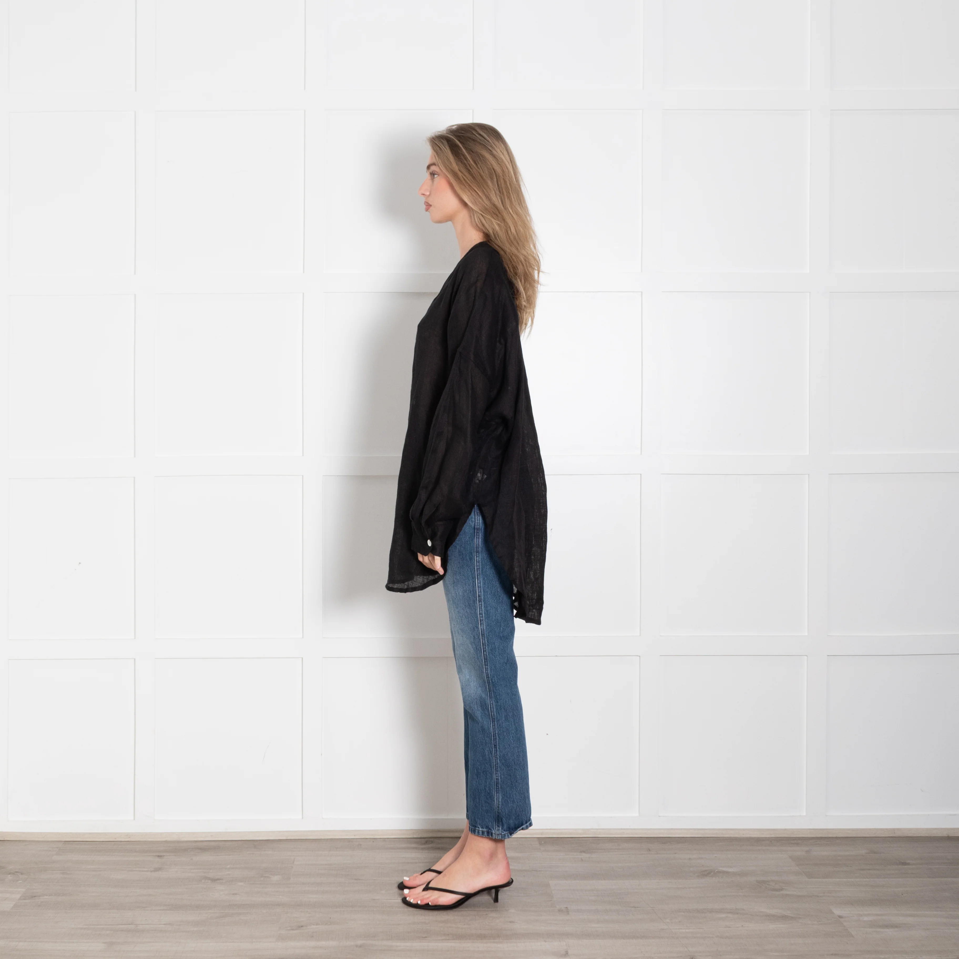 Monday Barcelona V-Neck Black Linen Cover UP - Image 4