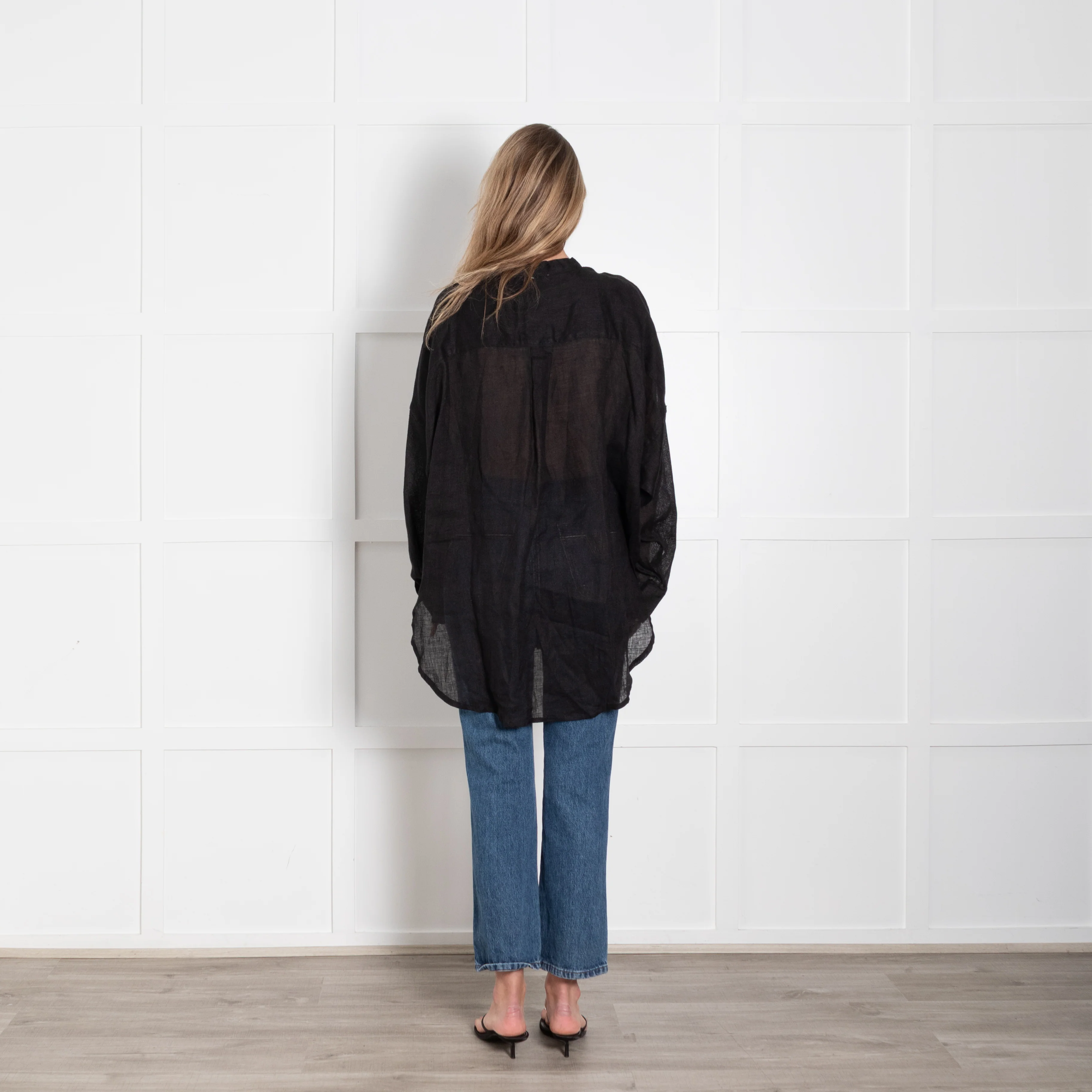 Monday Barcelona V-Neck Black Linen Cover UP - Image 5