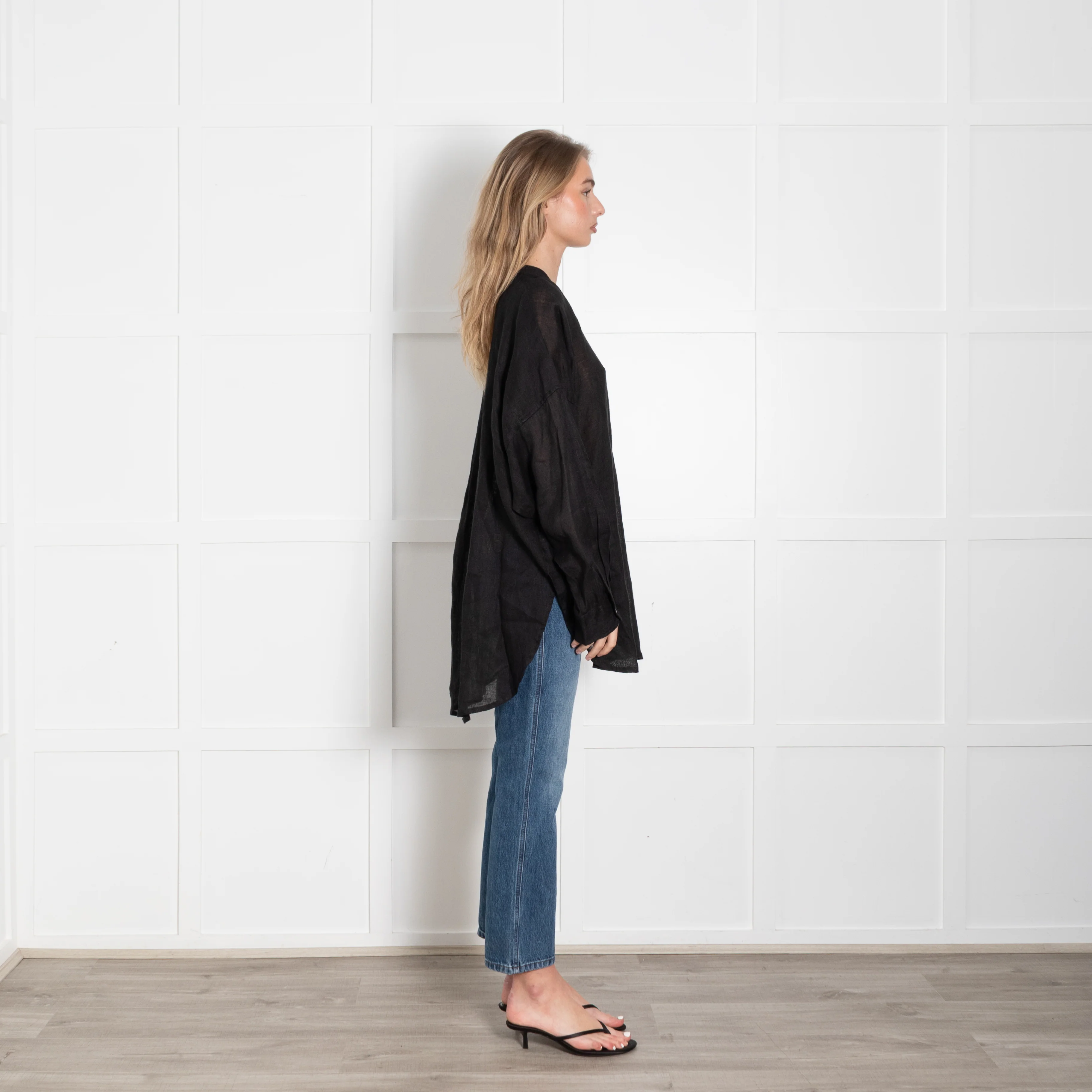Monday Barcelona V-Neck Black Linen Cover UP - Image 6