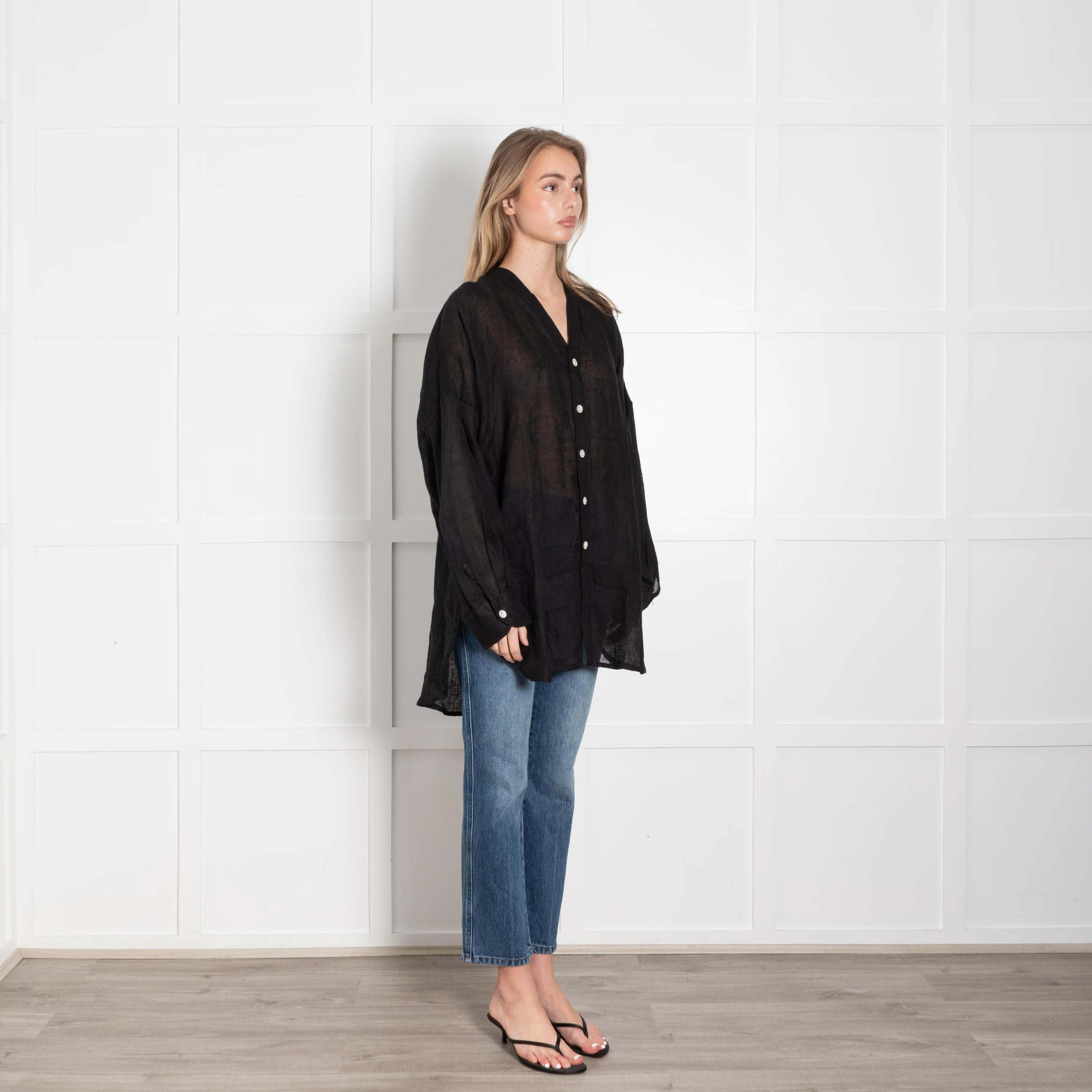 Monday Barcelona V-Neck Black Linen Cover UP - Image 7