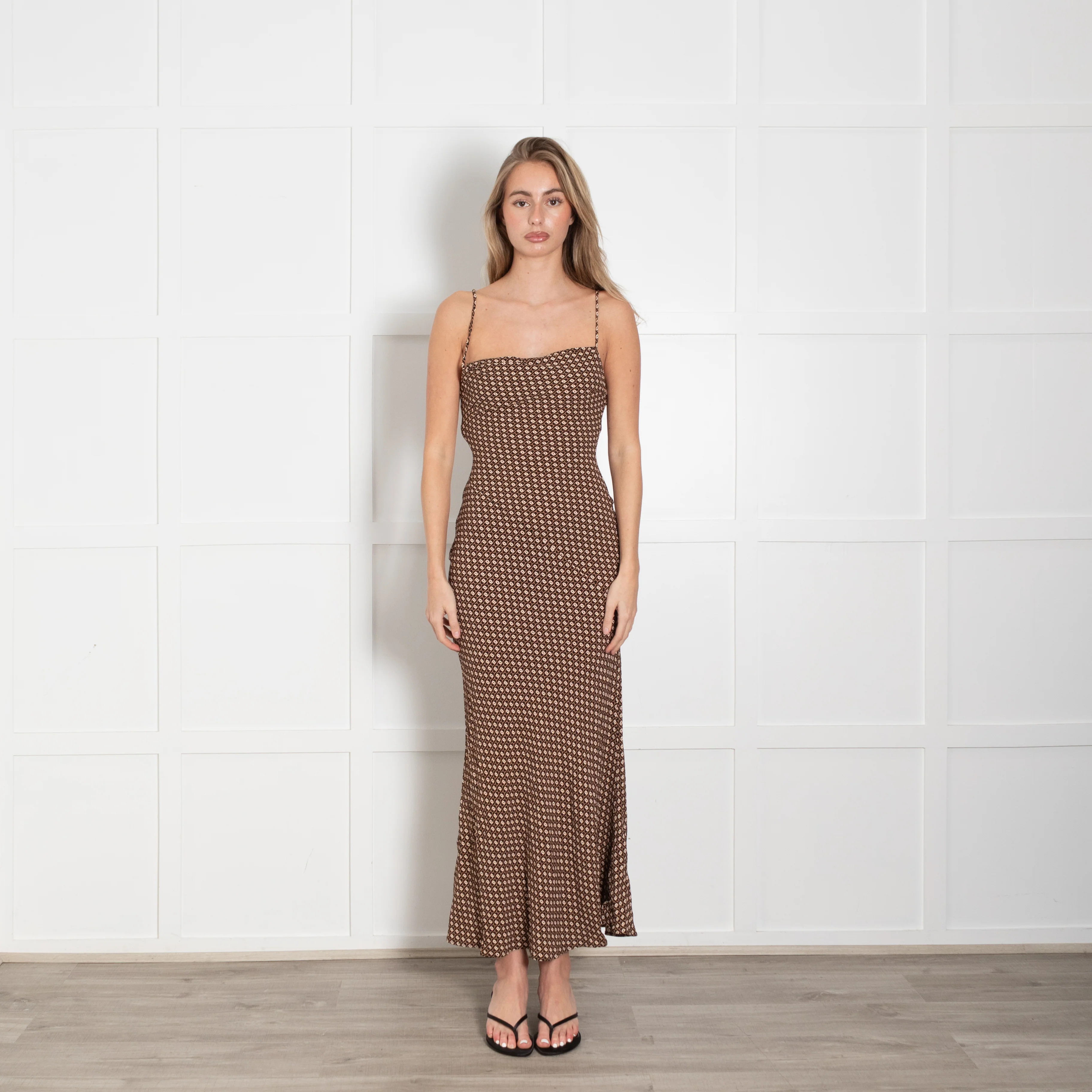 Monday Swimwear Brown & Cream Chain Link Pattern Maxi Strappy Dress