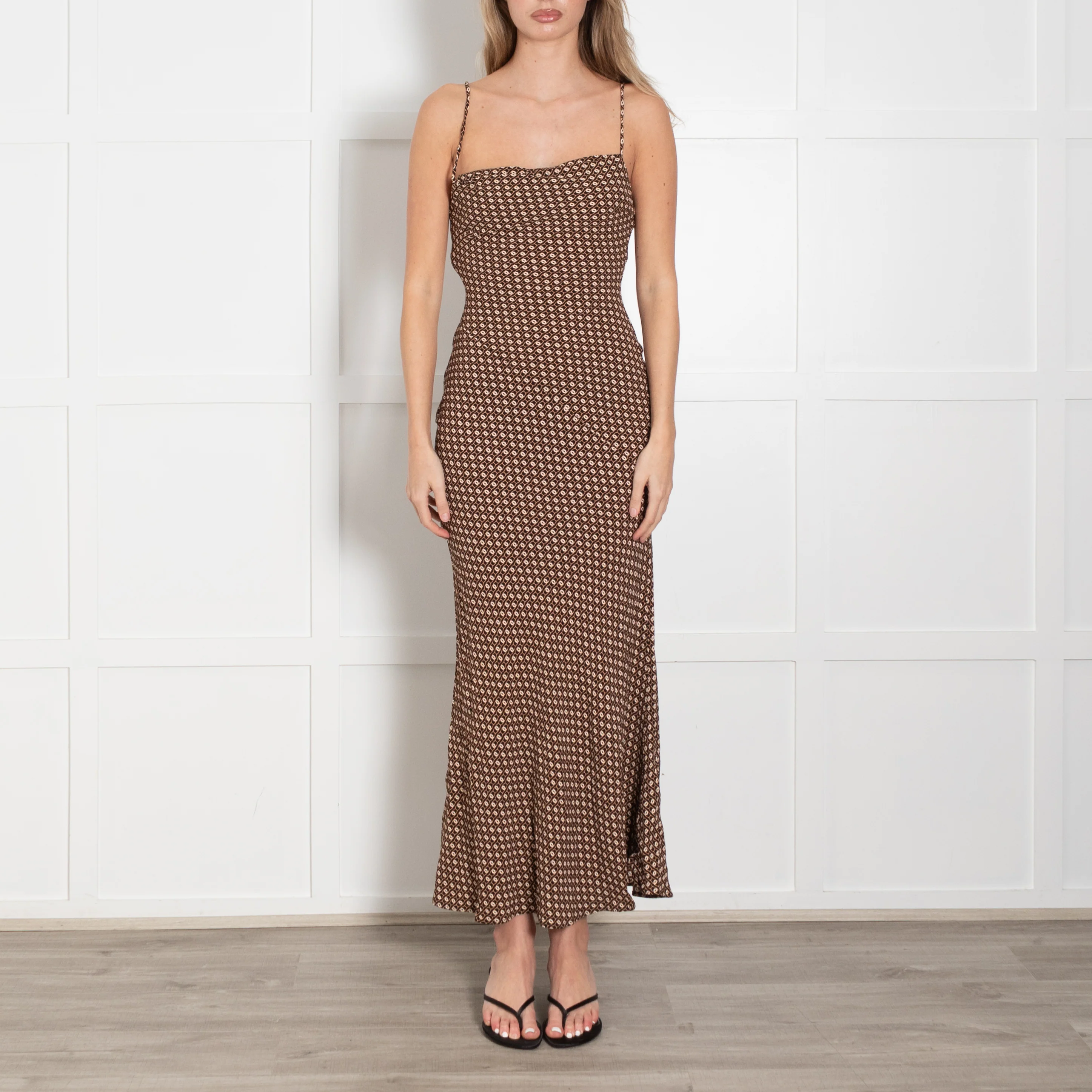 Monday Swimwear Brown & Cream Chain Link Pattern Maxi Strappy Dress - Image 2