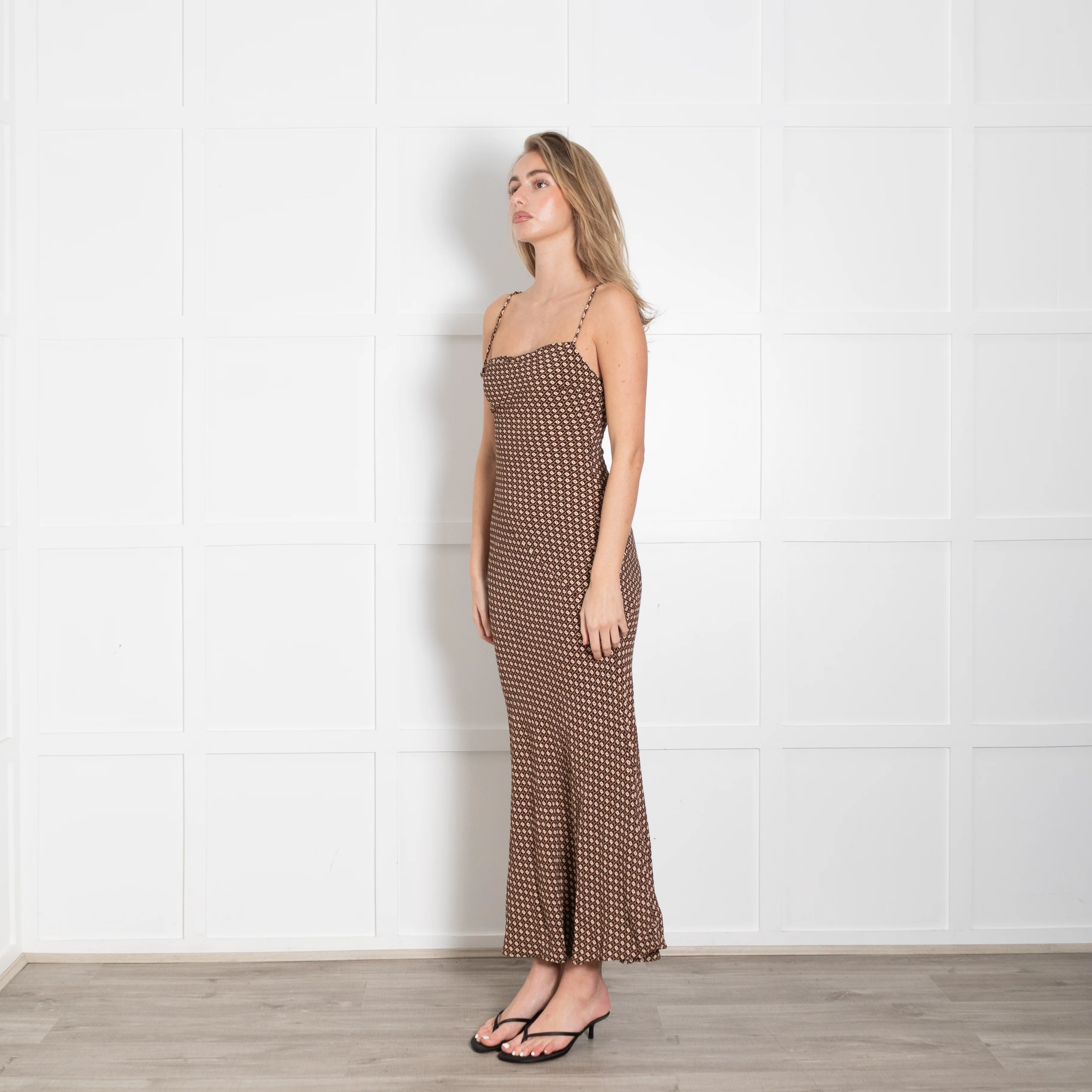 Monday Swimwear Brown & Cream Chain Link Pattern Maxi Strappy Dress - Image 3