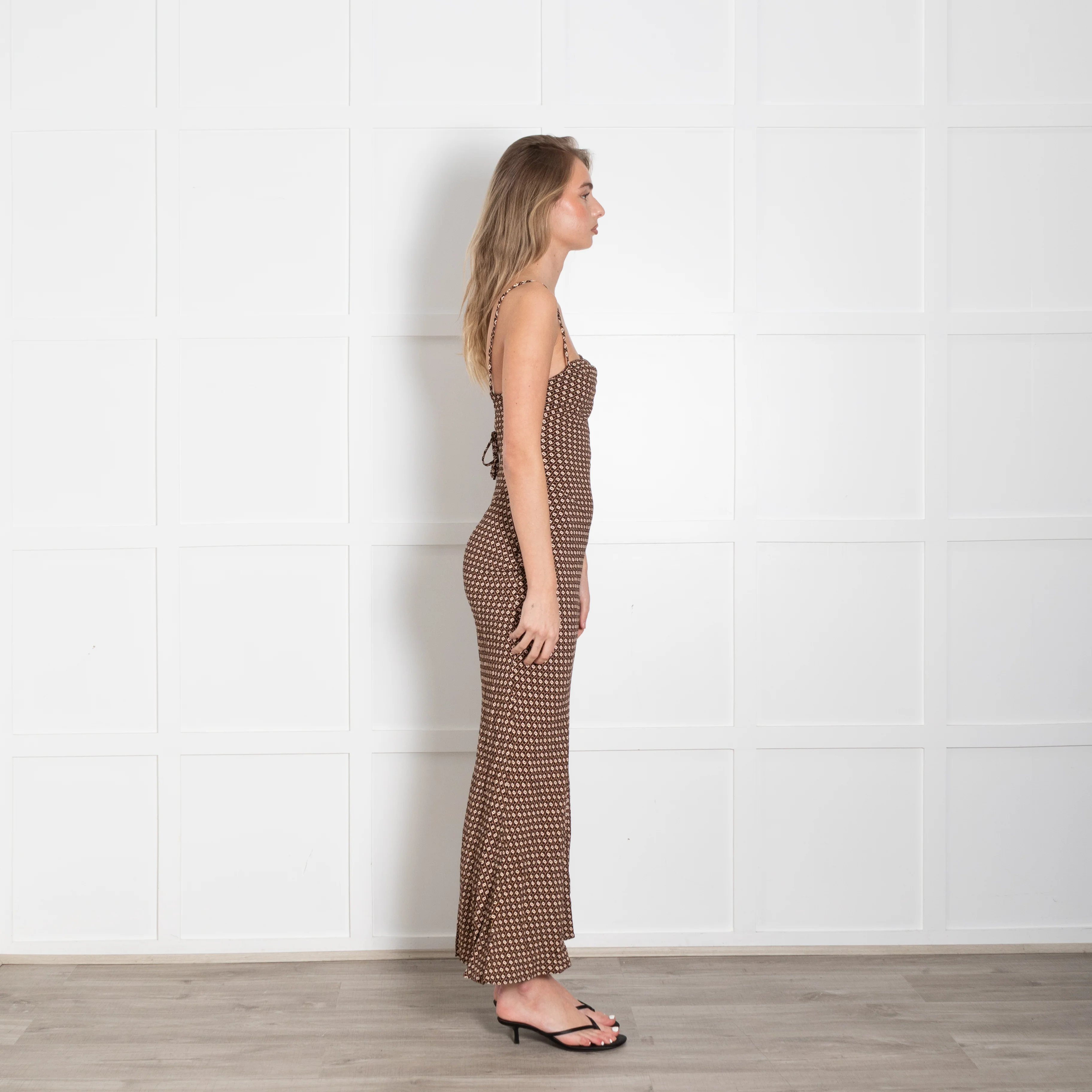 Monday Swimwear Brown & Cream Chain Link Pattern Maxi Strappy Dress - Image 6