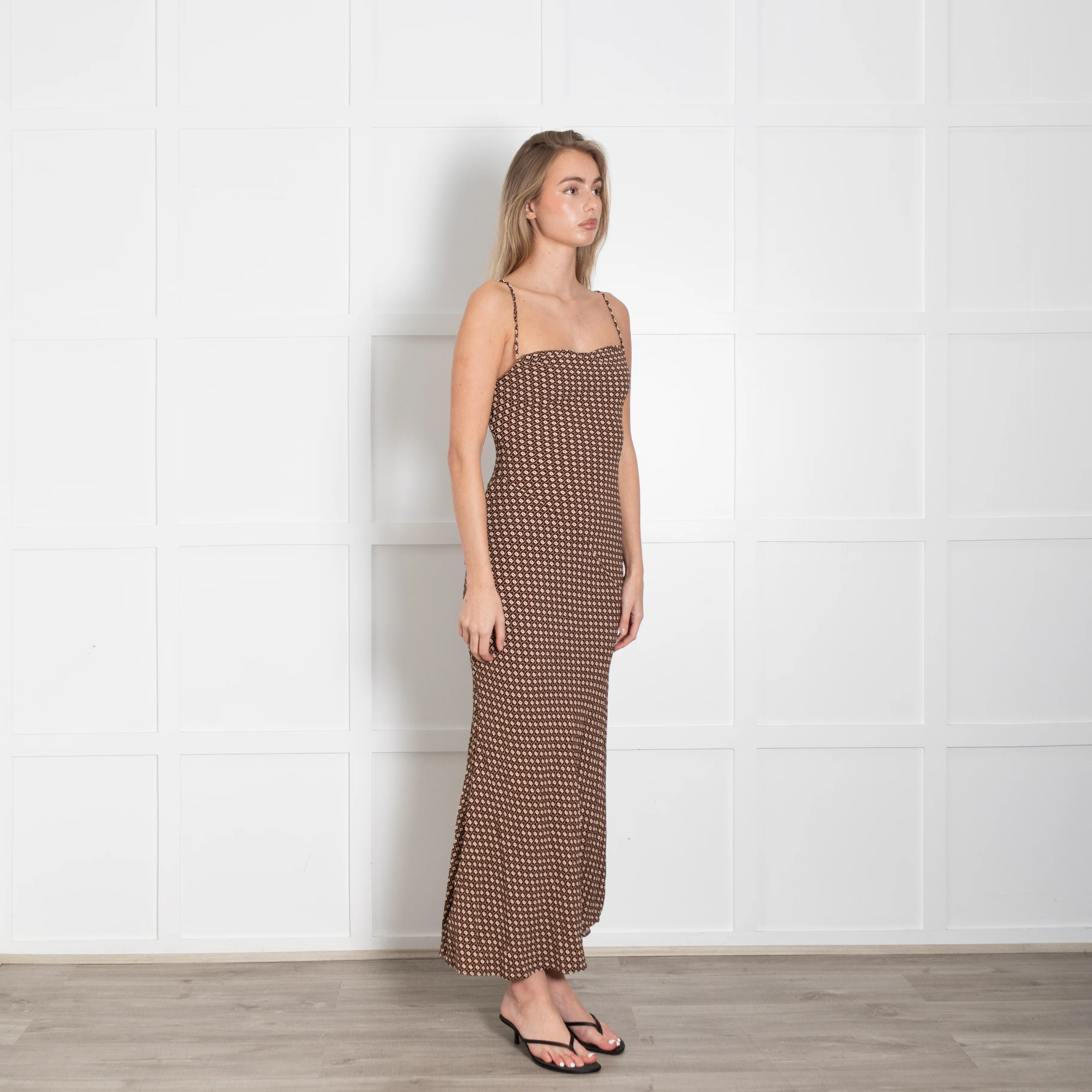Monday Swimwear Brown & Cream Chain Link Pattern Maxi Strappy Dress - Image 7