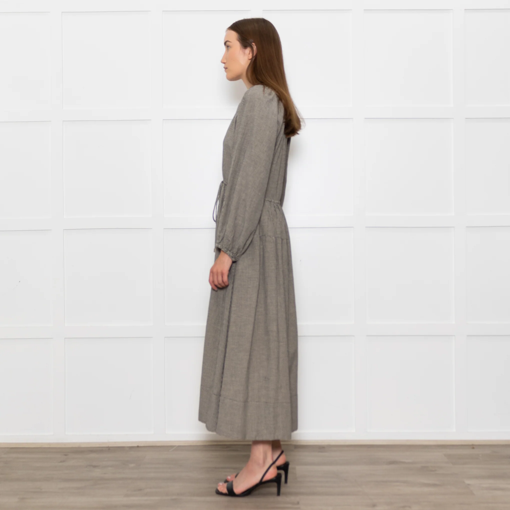 Mondo Corsini Beige and Black Micro Check Midi Dress - Image 3