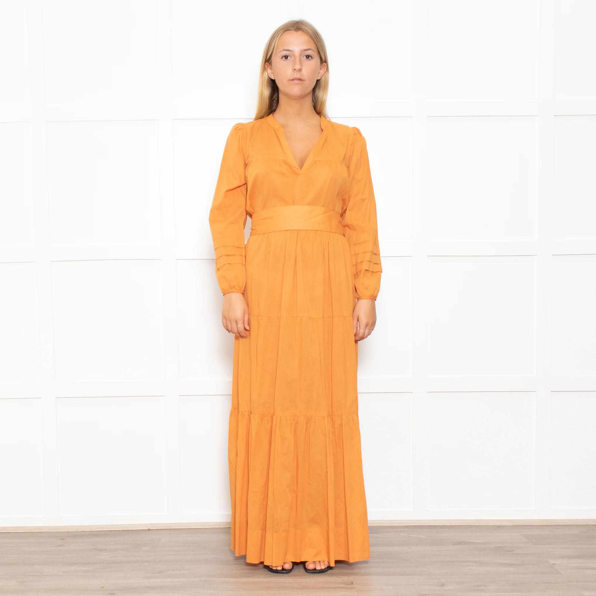 Mondo Corsini Orange Tiered Midi Dress