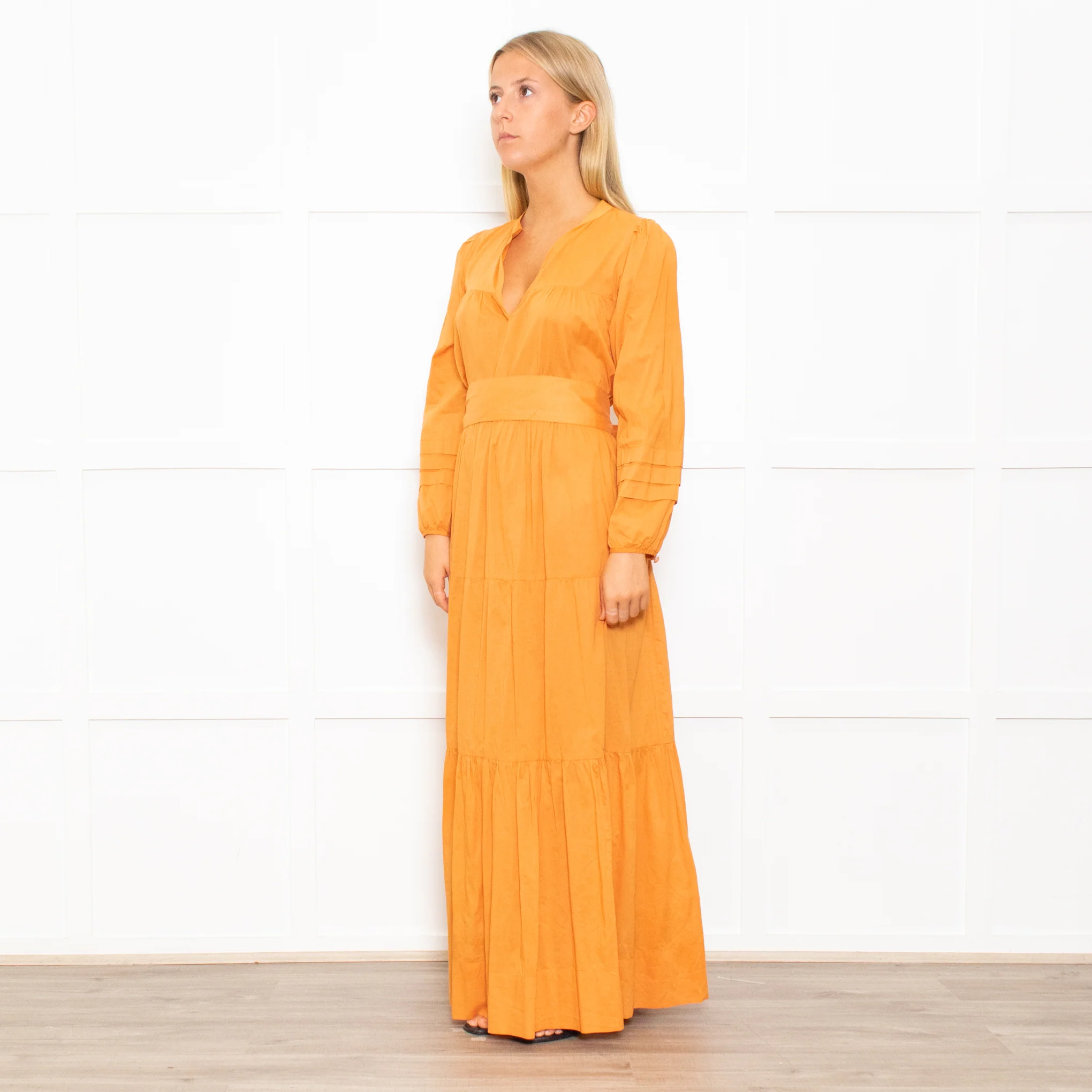 Mondo Corsini Orange Tiered Midi Dress - Image 3