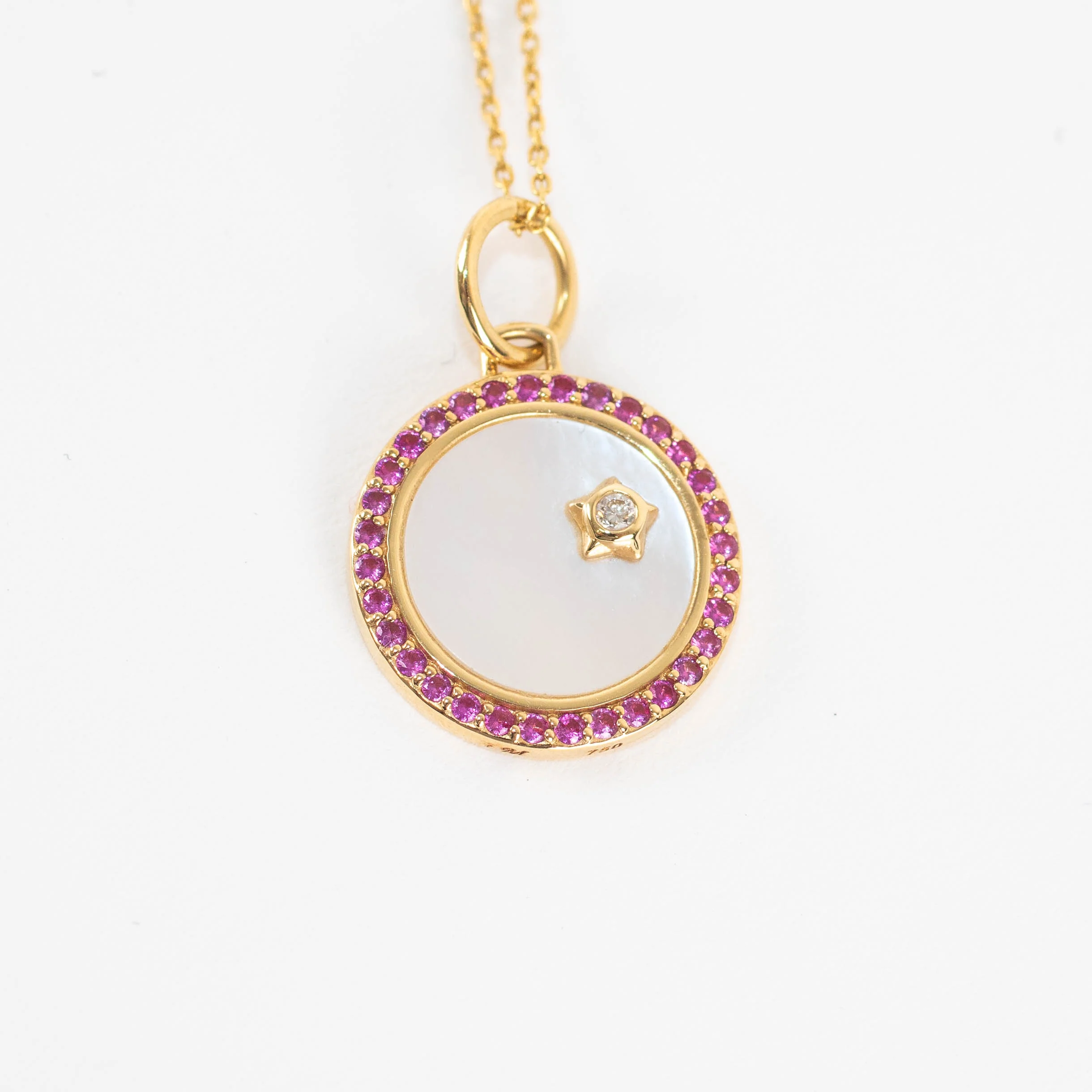 Monica Rich Kosann 18ct Yellow Gold Pink Sapphire, Mother of Pearl Venus Charm Necklace - Image 2
