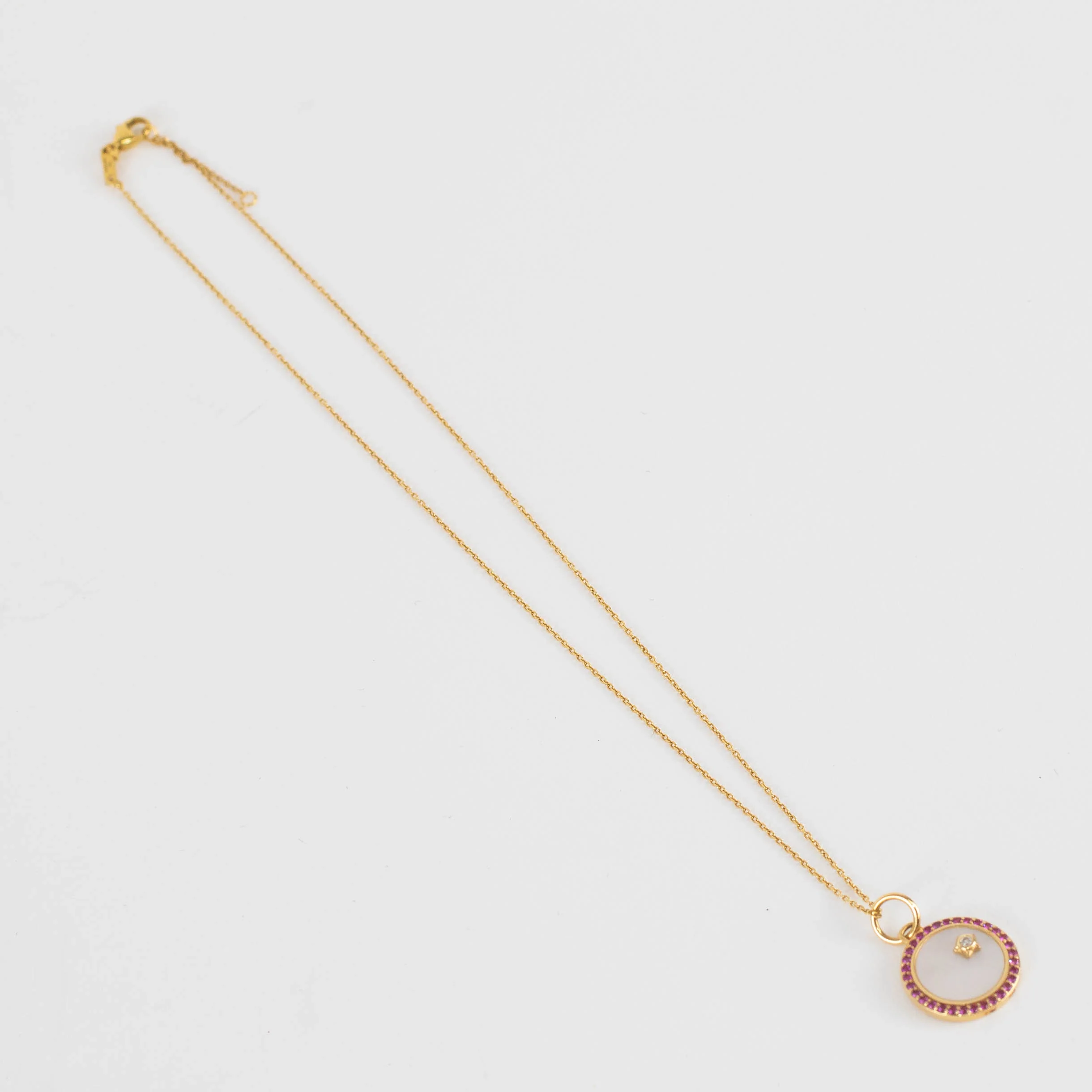 Monica Rich Kosann 18ct Yellow Gold Pink Sapphire, Mother of Pearl Venus Charm Necklace - Image 3